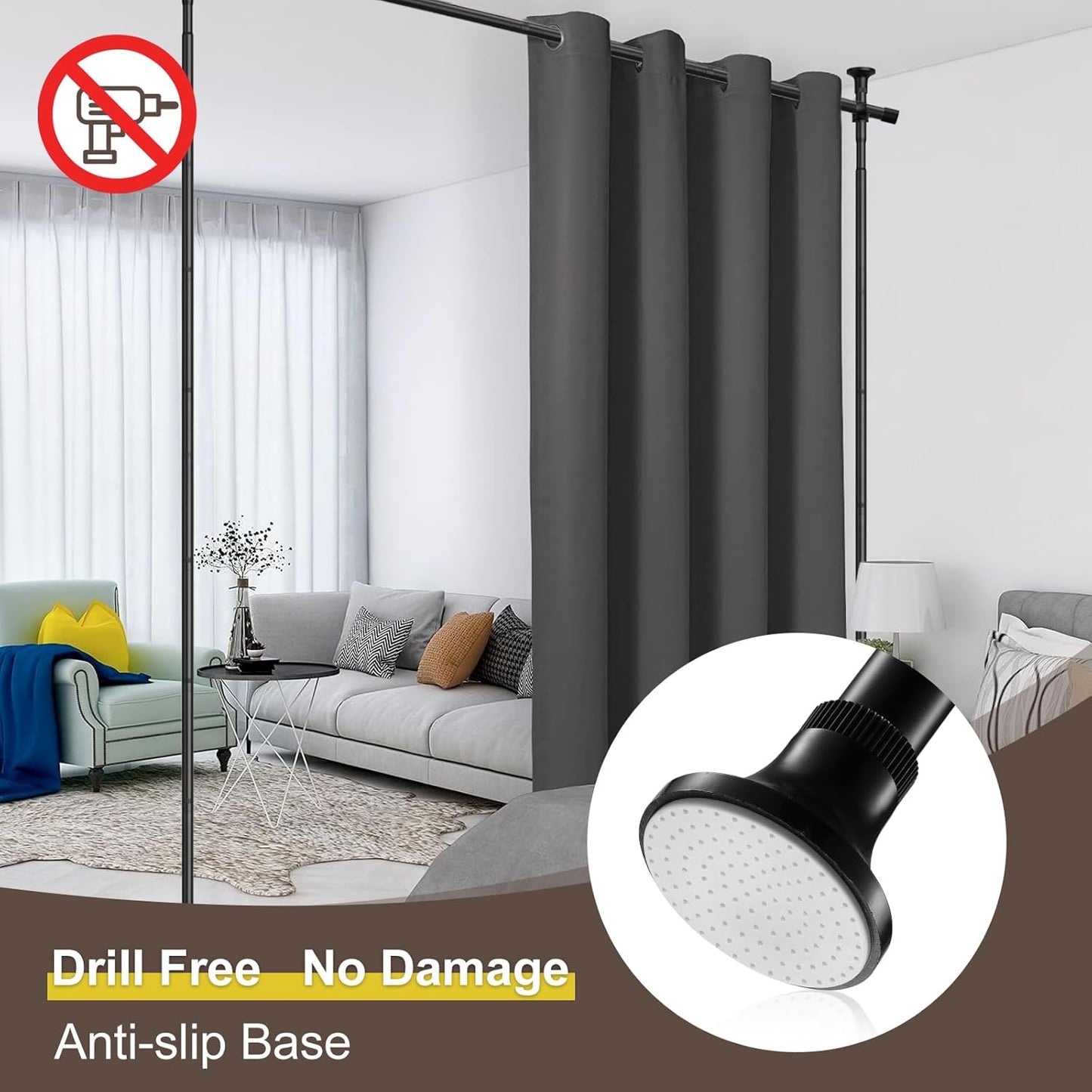 Room Divider Curtain Rod, Divider for Room Separation, 60-120inch(H) 48-120inch(W) Adjustable Room Separator, Heavy Duty Curtain Divider for Room Separation, Room Separators Divider Wall, Matt Black