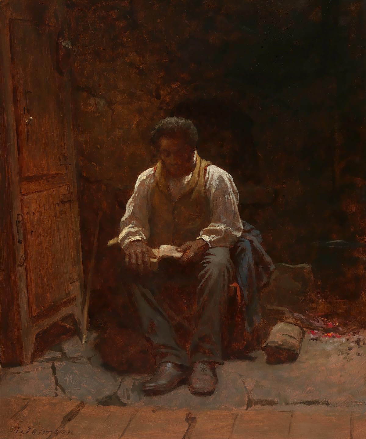 Reading Bible The Lord is my Shepherd 1863 Painting By Eastman Johnson Maine Artist 11"X14" Image Size on Matte Paper Fine Art Print Poster Shipped Rolled-up