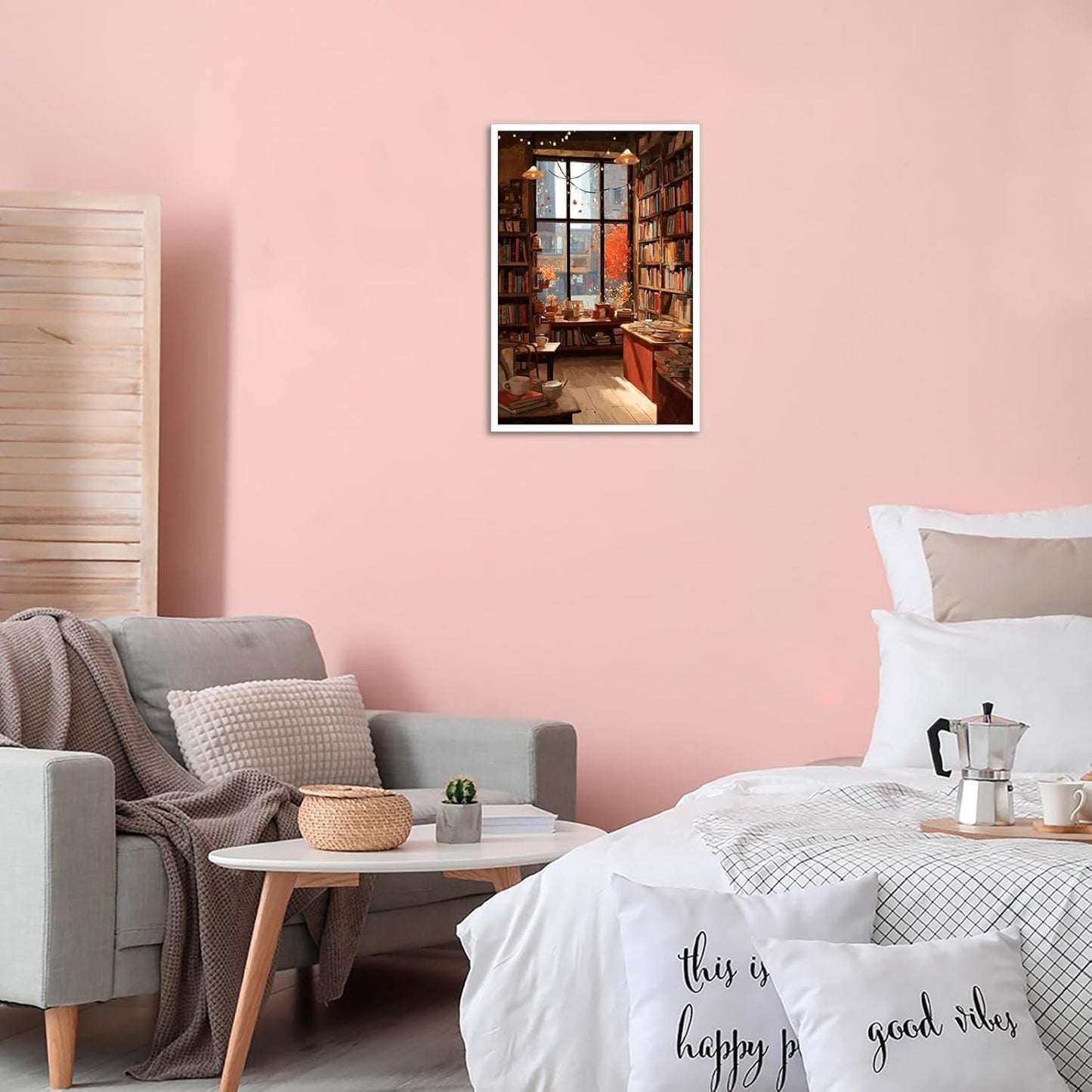 Trendy Library Bookstore Poster Cozy Reading Canvas Wall Art The Comfort Of Autumn Bookshelf Book Aesthetic Prints Painting For Living Room Bedroom Office Wall Decor 12x16in Unframed
