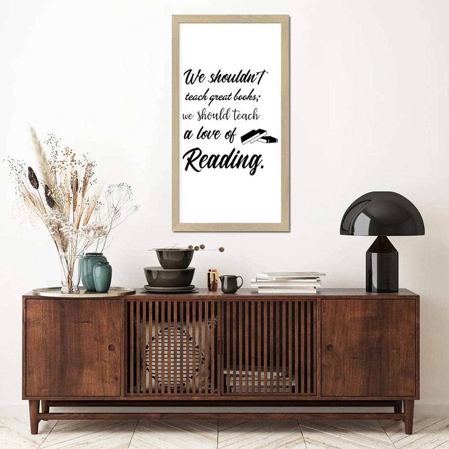 Framed Wood Sign Inspirational Quotes We Shouldn't Teach Great Books We Should Teach a Love of Reading Bible Quotes Beige Frame Wooden Plaque for Front Door Farmhouse Wall Decor 22x12in