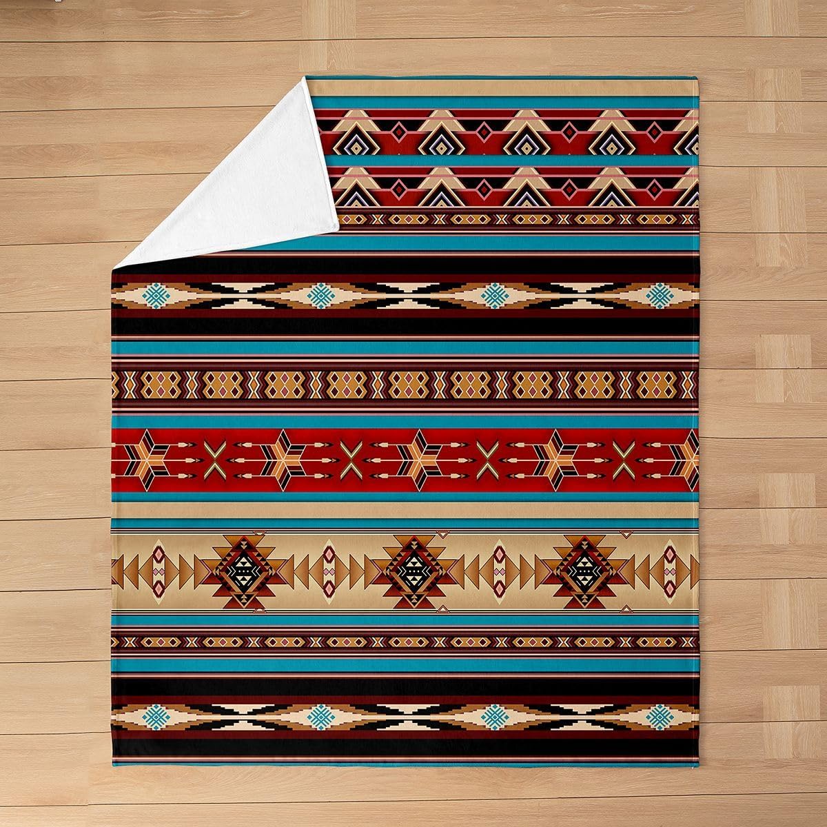 Erosebridal Aztec Throw Blanket, Ethnic Tribal Arrow Flannel Fleece, Southwestern Native Bohemian Sherpa, Western Star Soft Cozy Bed Couch Blanket, Red, Blue, Dark Brown, 50 x 60 inches