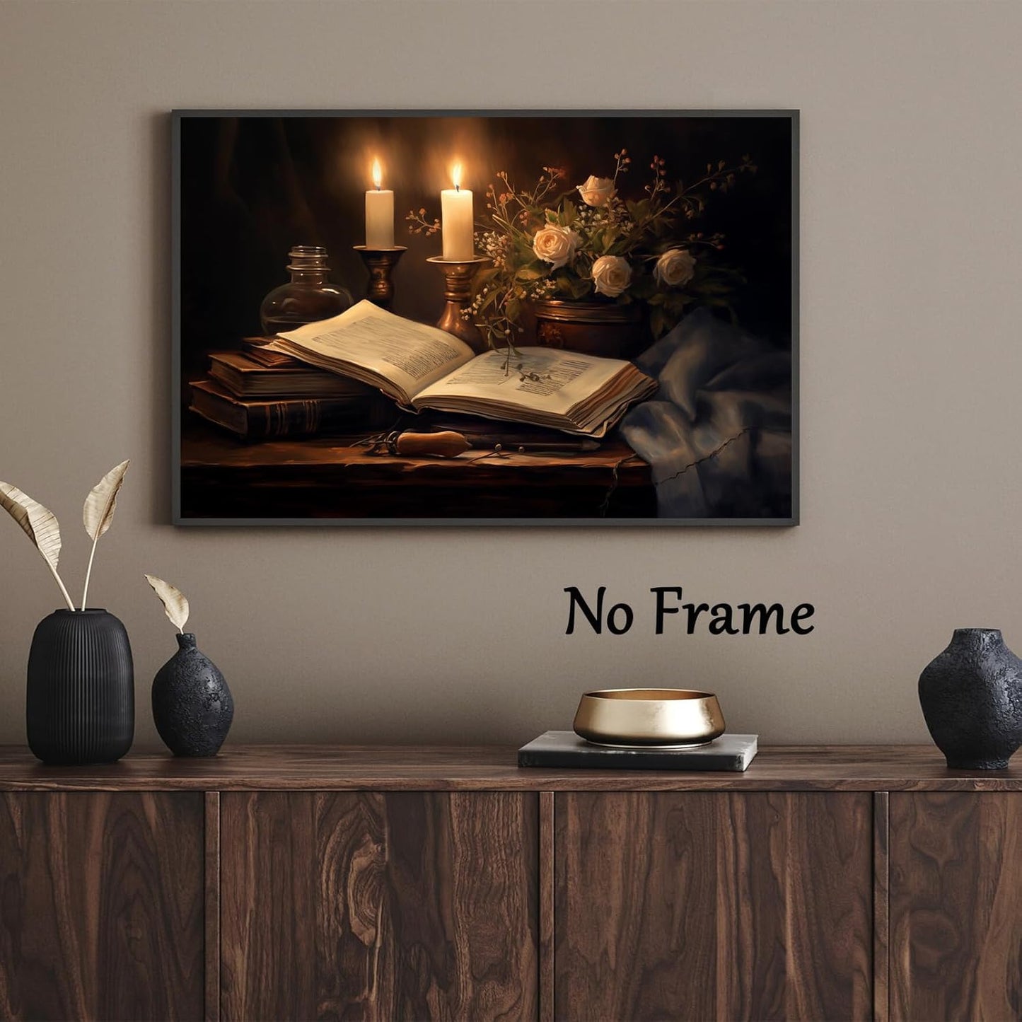 Dark Academia Books Wall Art Gothic Flowers Canvas Retro Moody Art Prints Vintage Gothic Poster Dark Academia Paintings Library Pictures Vintage Moody Artwork Antique Art 16x24inch No Frame