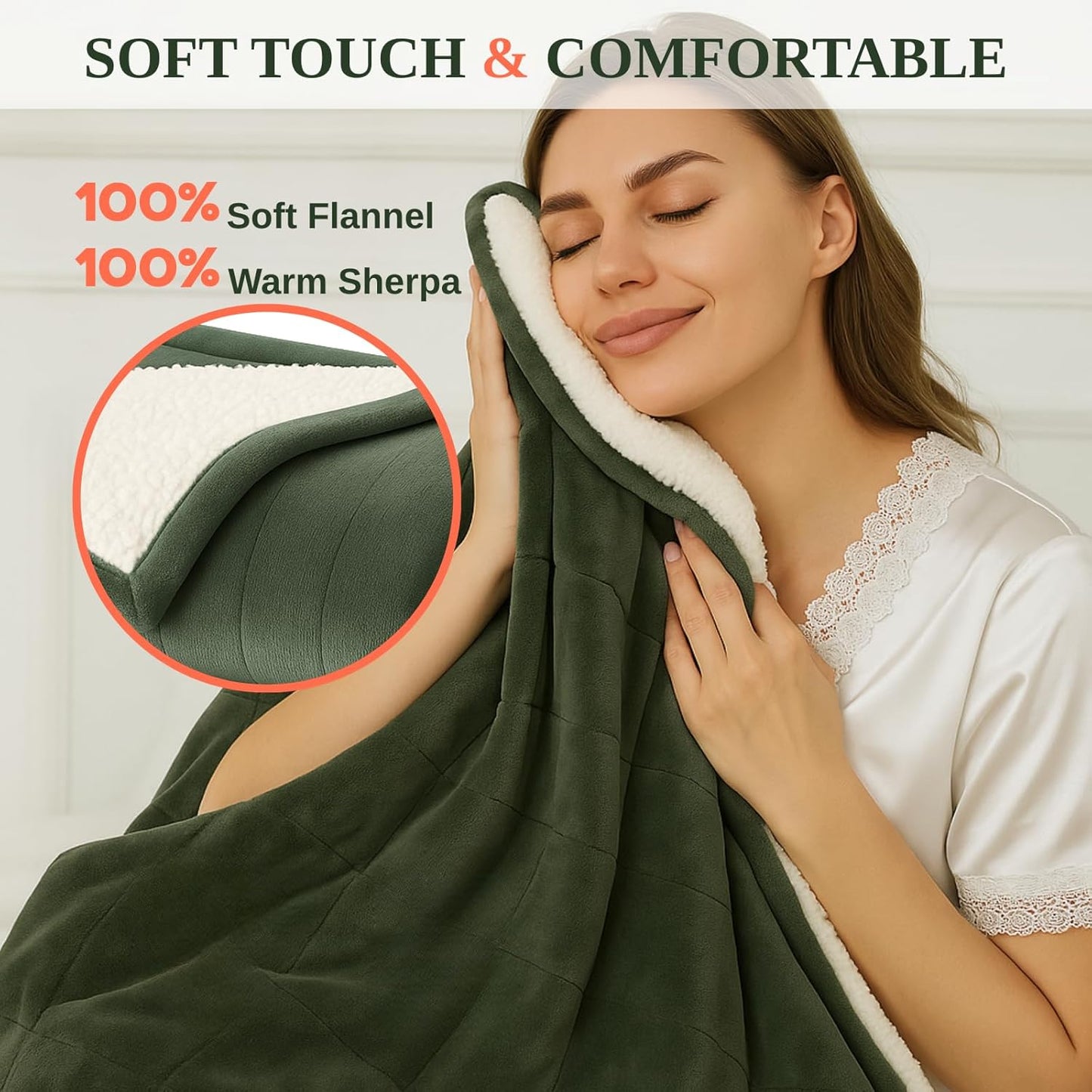 Electric Heated Throw Blanket Sherpa 50"x60" Green Machine Washable 6 Heat Settings 4 Hours Auto Off Overheat Protection for Home Office Use