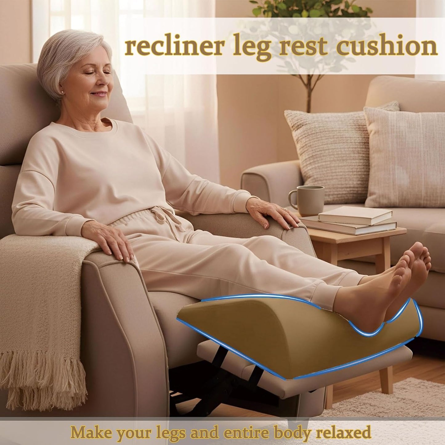 Recliner Foot Rest Cushion, Extra Large Recliner Leg Pillow with 2 Adjustable Straps, for Bed, Chair Sofa Lumbar Support Foam Wedge Pillow (Brown)