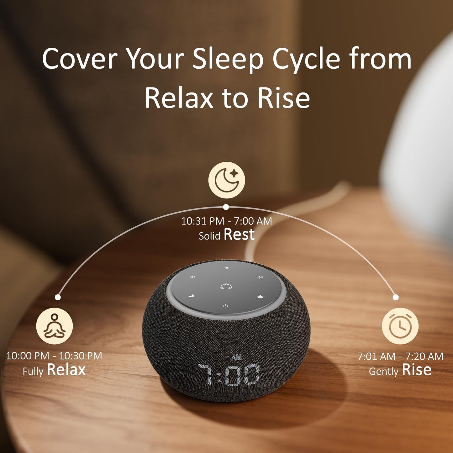 Hotmoon Alarm Clock with Sound Machine for Sleep, Luna Pro Dual-Stage Alarm, 507 Relaxing Sounds, Smart Night Light & Timer, Pink Green Brown White Noise Machine for Sleeping Adult Office Plug in