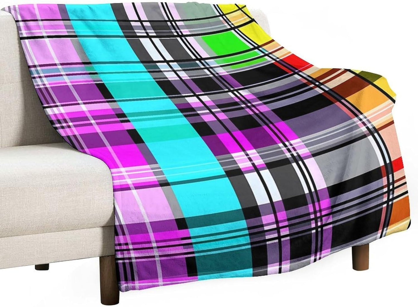 Colorful Plaid Throw Blanket for Couch Bed Plush Cozy Fuzzy Flannel Blanket for All Season 50"x60"