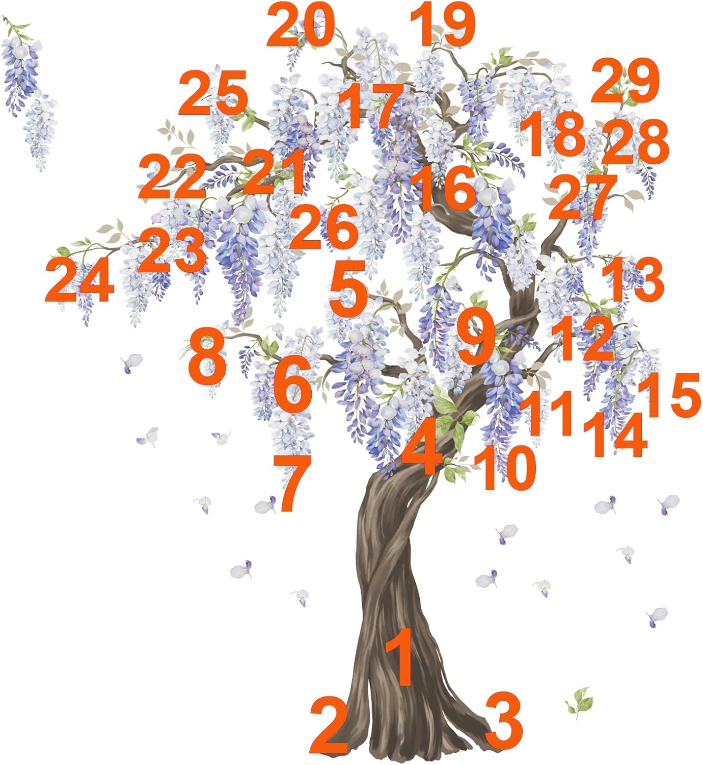 wondever Purple Flower Tree Wall Stickers Large Tree Hanging Wisteria Floral Peel and Stick Wall Art Decals for Bedroom Living Room Sofa TV Background