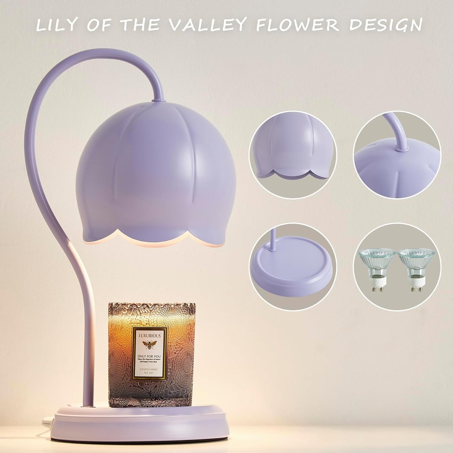 Light Blue Cute Flower Candle Warmer Lamp with Timer Dimmable, Bedroom House Office Aesthetic Living Girls Room New Home Decor, Christmas Birthday New Year Gifts for Women Mom