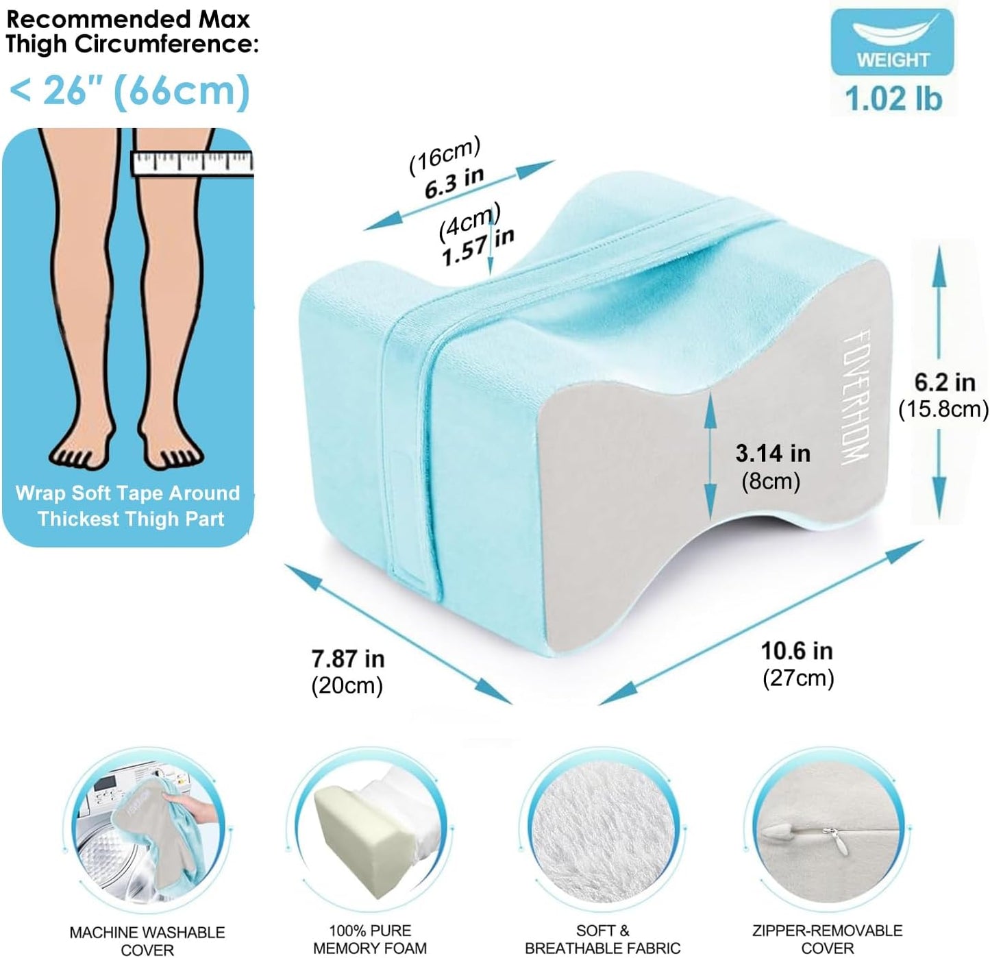 foverhom Memory Foam Knee Pillow,Orthopedic Leg Pillow for Sciatica Relief,Back Pain, Pregnancy, Leg Pain, Hip Pain and Sciatica Relie,Blue