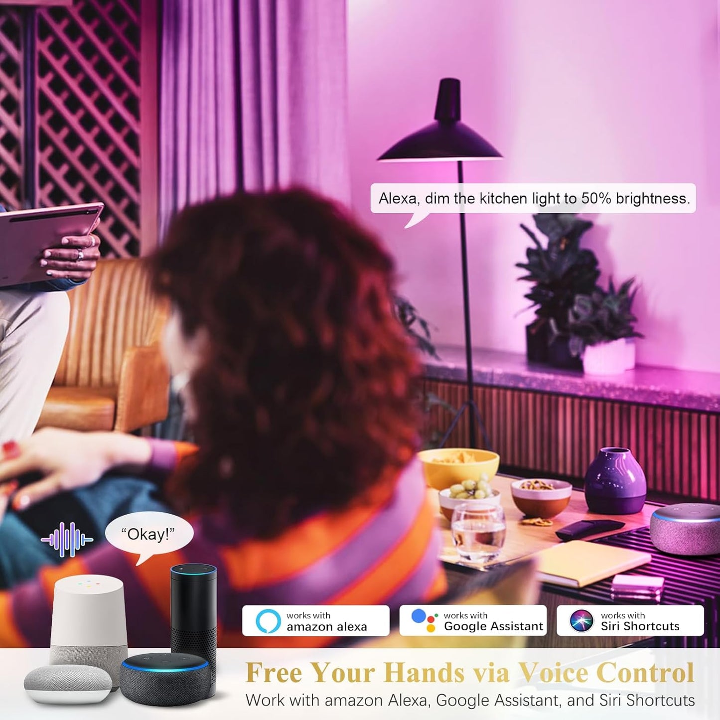 DiCUNO Smart Light Bulbs, Wi-Fi Bluetooth LED Lights, Multi Colors Changing Bulb RGBCW Dimmable, Works with Alexa, Google Home Assistant, No Hub Required, A19 E26 9W 800LM 2.4Ghz only, 2 Pack