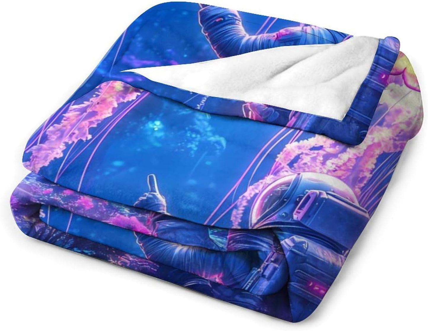Astronaut Jellyfish Throw Blanket for Couch Bed Plush Cozy Fuzzy Flannel Blanket for All Season 40"x50"