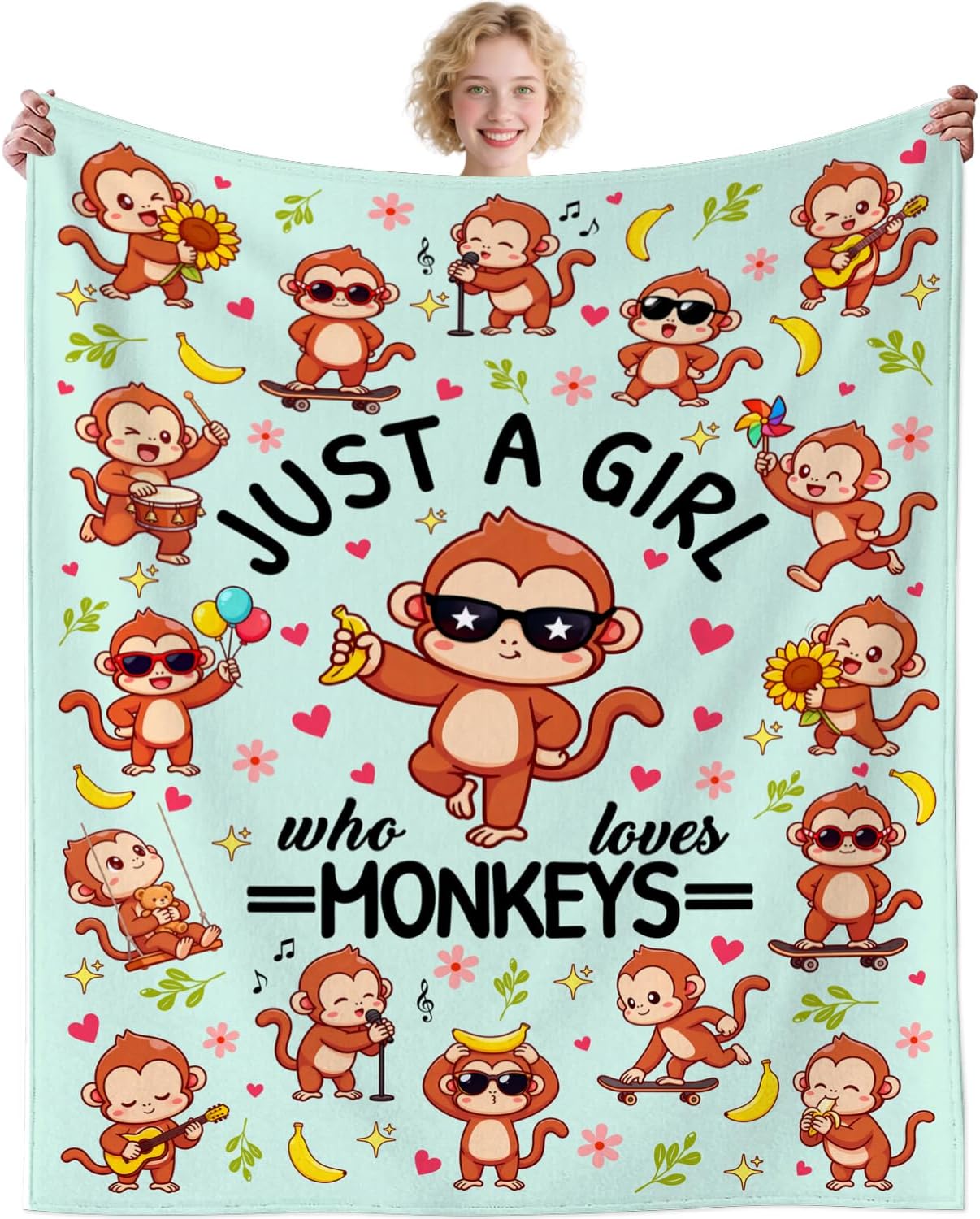 Monkey Blanket Gifts for Monkey Lovers Grils Women Cozy Flannel Monkeys Theme Throw Blankets Bedding Decor Gifts for Kids Adults 50"x40"