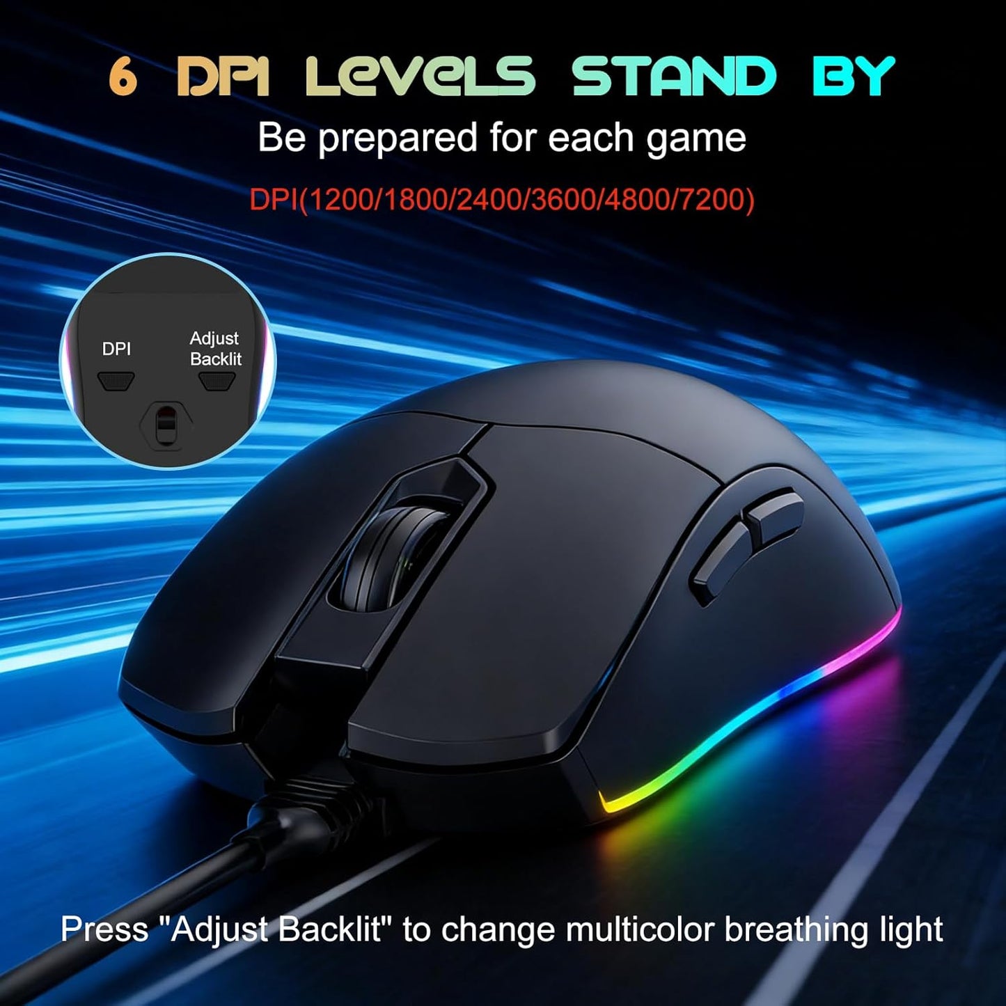 NPET Wired Keyboard and Mouse Combo, 98 Keys Mechanical Feel Quiet Membrane Keyboard with Knob, Double-Shot Keycaps, Spill-Resistant, 26-Key Rollover, RGB Backlight for PC/Mac Gamers