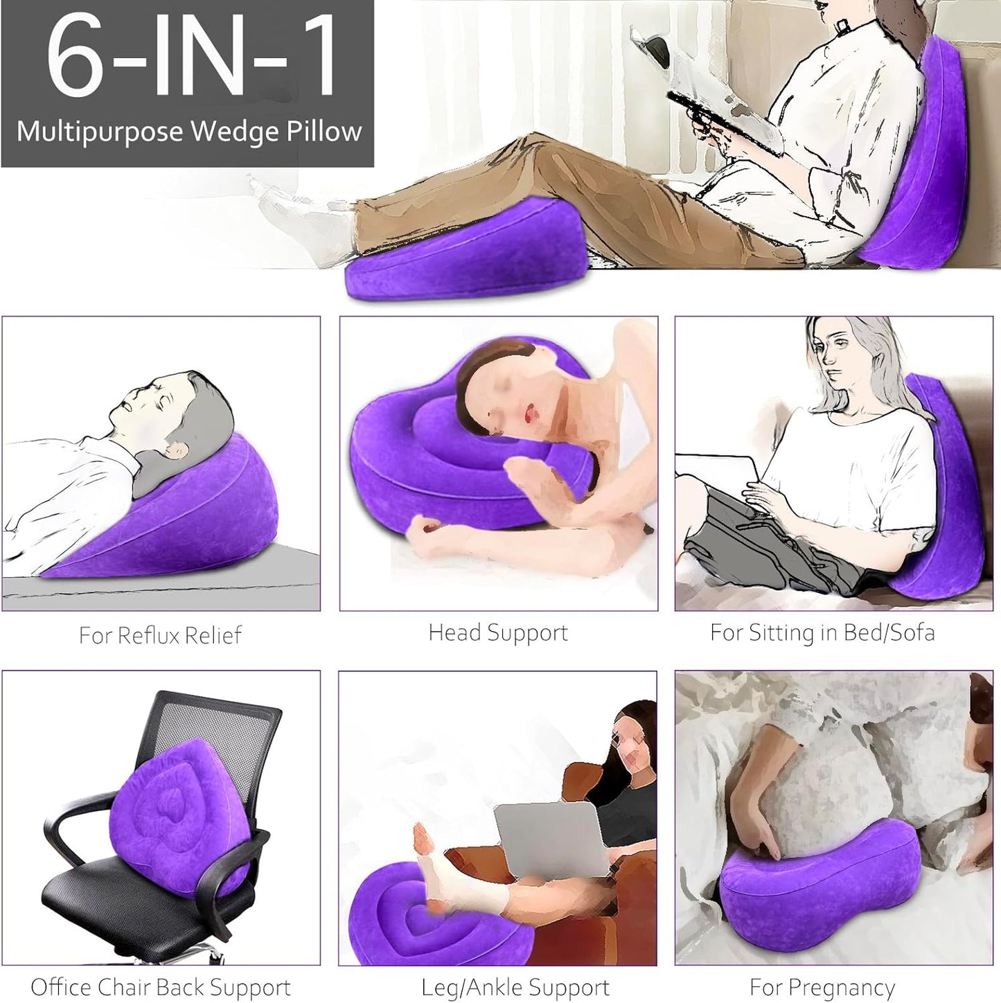 Leg Elevating Pillow - Heart Shape, Leg Elevation Pillows for Swelling Blood Circulation, Inflatable Wedge Pillow for Traveling, Wedge Pillow for Legs Foot Pain Relief Acid Reflux, Easy Carry Storage