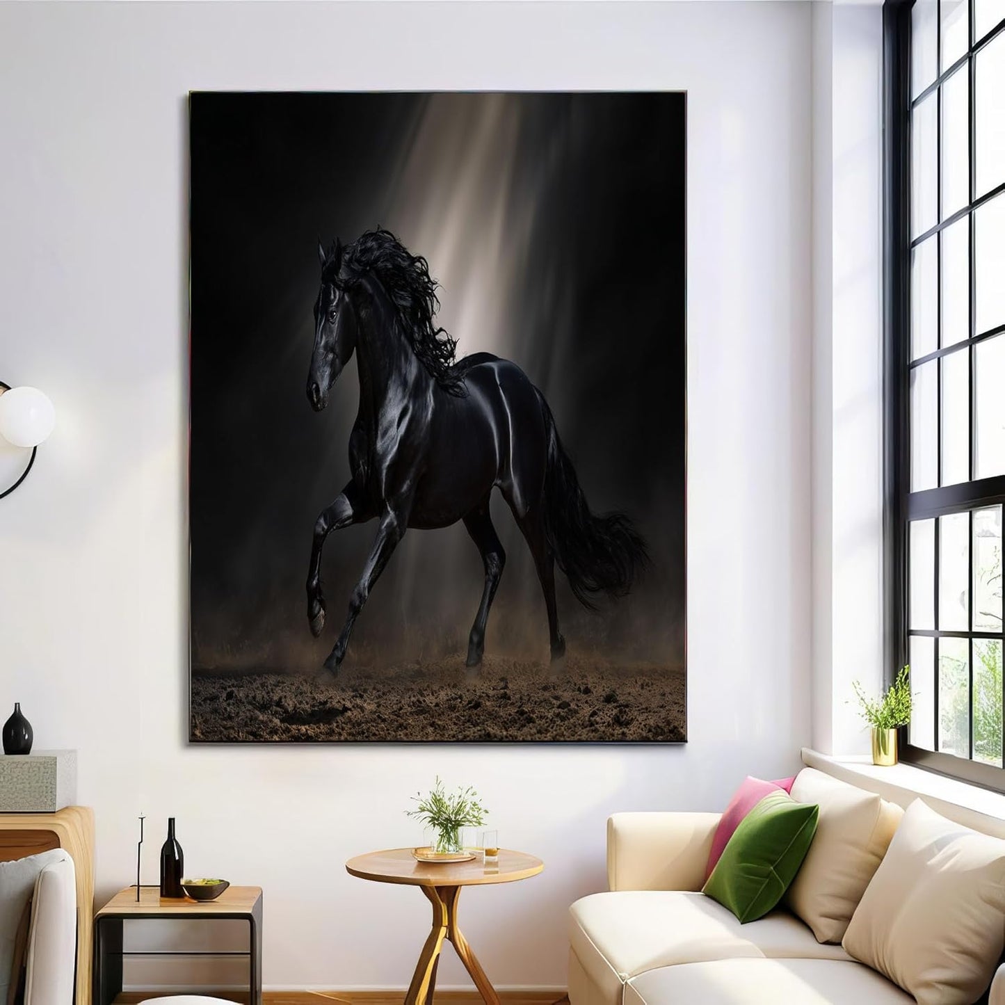 GDJSMIN Realistic Style Wall Art, Majestic Black Horse Running Poster for Reading Room Living Room Decor 16x 24 inch Unframed