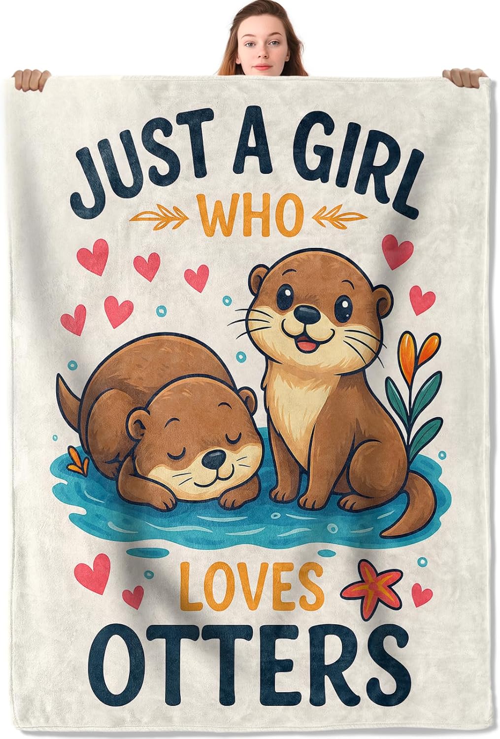 Cute Otter Flannel Blanket 50"x60" Adorable Cartoon Animal Illustration Lightweight Throw Blankets Birthday for Girls Women Office Bedroom Sofa Travel Home Decorate