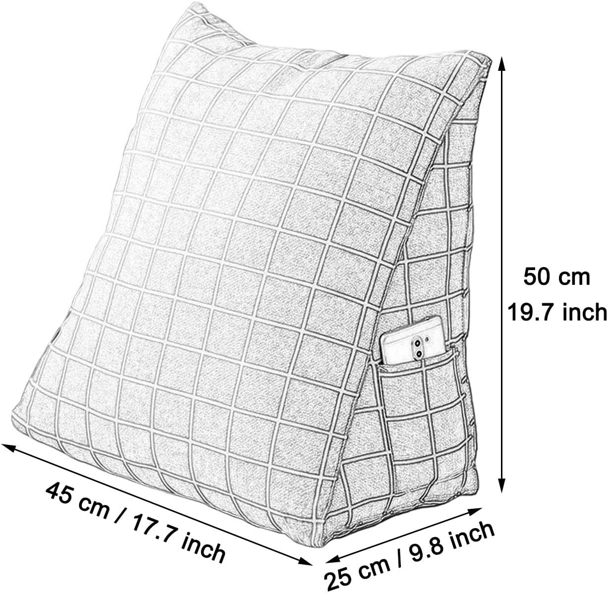 Reading Pillow Bed Wedge Large Adult Backrest Lounge Cushion Lumbar Support Pillow for Office Chair Couch Triangular Cushion Pillow Cover Machine Washable (Color : 01, Size : 45x25x50 cm)