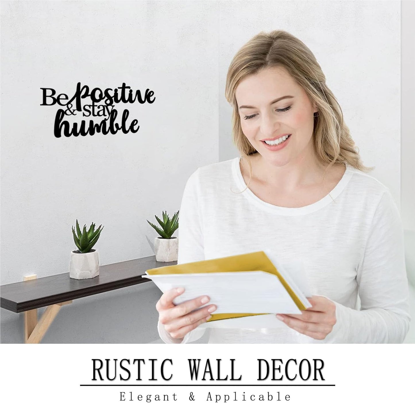 Positive Affirmations Wall Decor - Be Positive & Stay Humble Metal Sign Rustic Inspirational Wall Art for Home Office Decor - Black