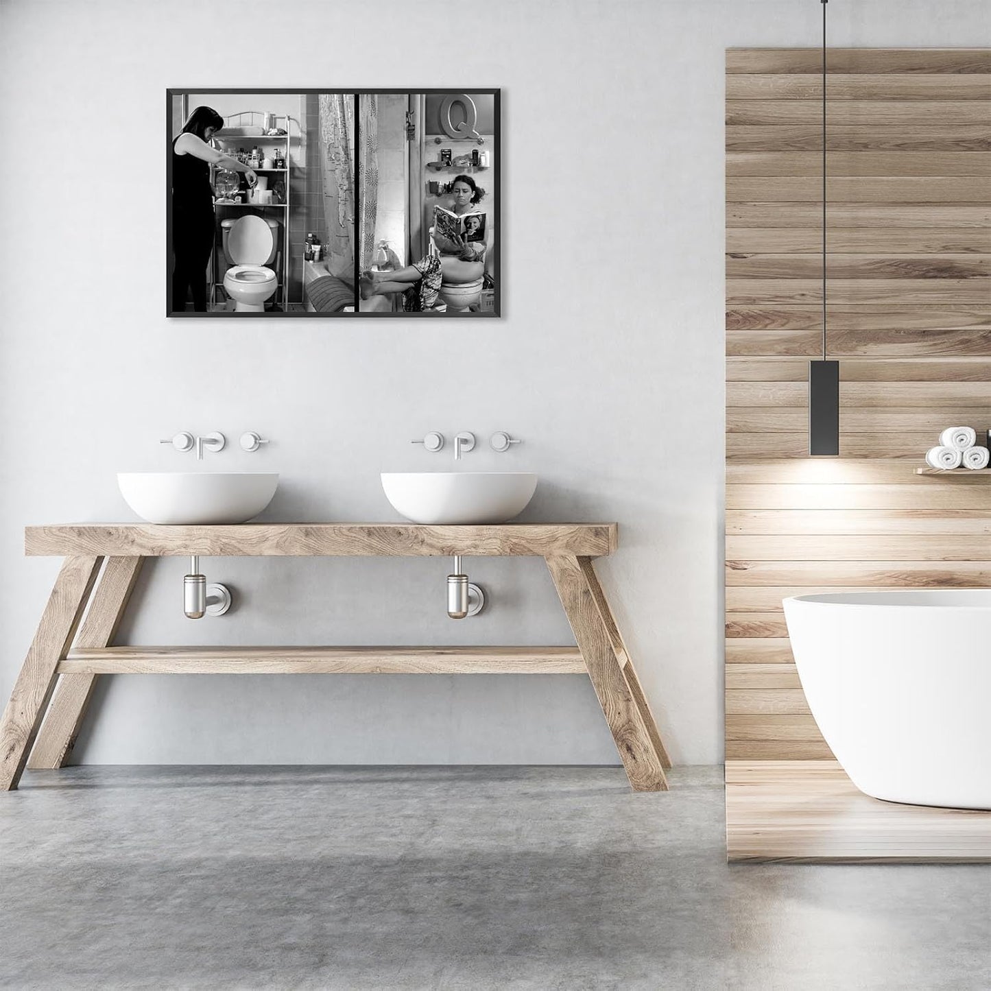 Funny Bathroom Canvas Posters Humor Black And White Wall Art Woman Toilet Reading Magazine Prints Painting For Living Room Restroom Dorm Wall Decor 8x12in Unframed