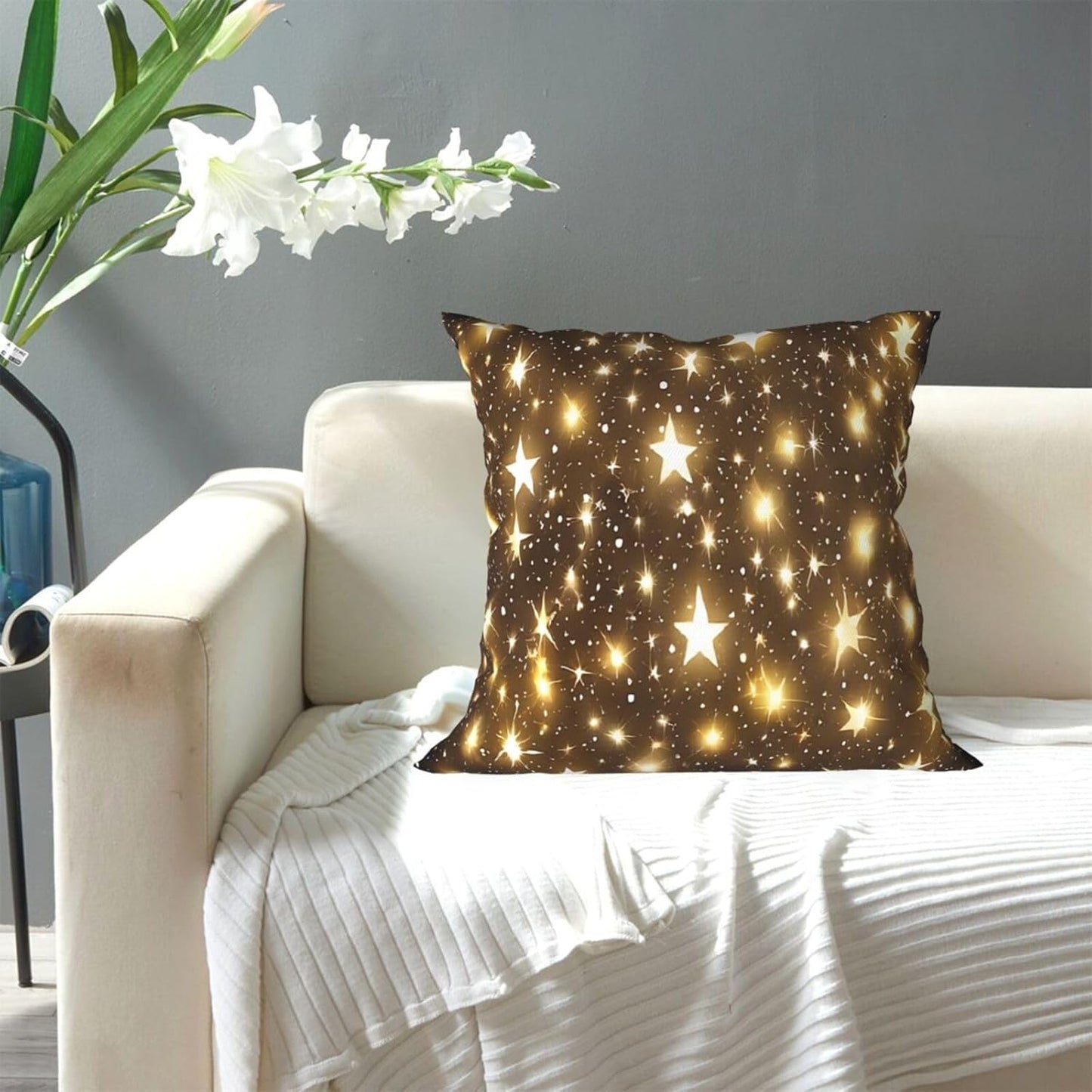 All-Season Square Pillow Covers 18"X18", Gold Bling, Decorative Throw Pillow Covers for Sofa Bed Couch, Hidden Zipper Cushion Cover, Square Lumbar & Accent Pillowcases for Home Decor