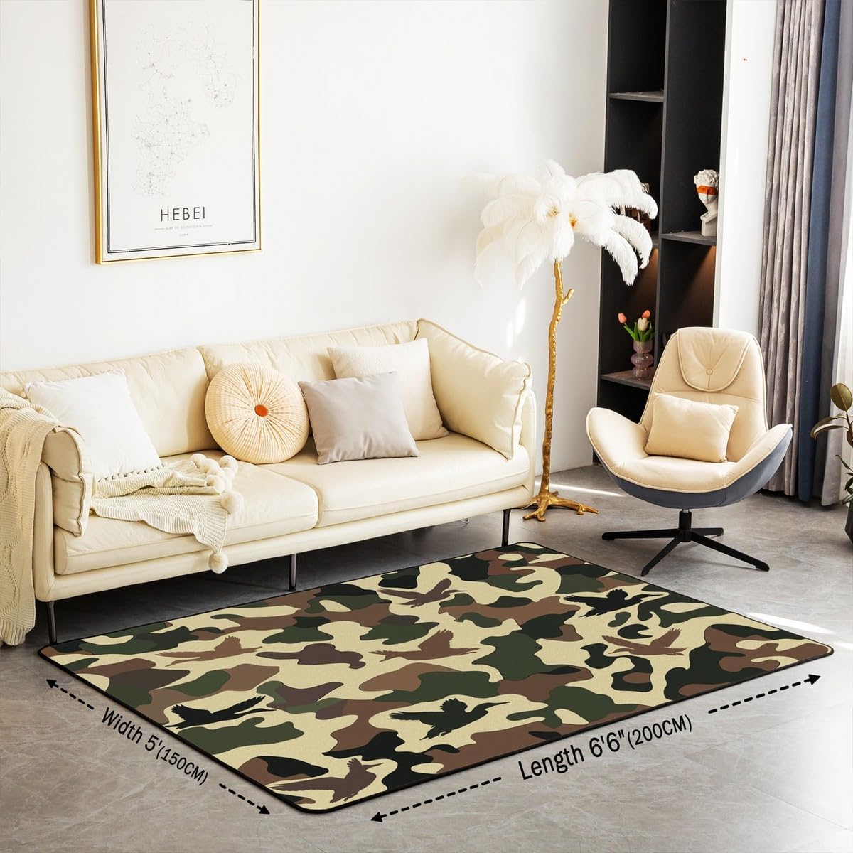 Erosebridal Farmhouse Decorative Rug for Living Room 5x7 Camo Rug for Kids Army Camouflage Hunting Carpet Vintage Brown Green Washable Wild Animal Duck Rustic Area Rug