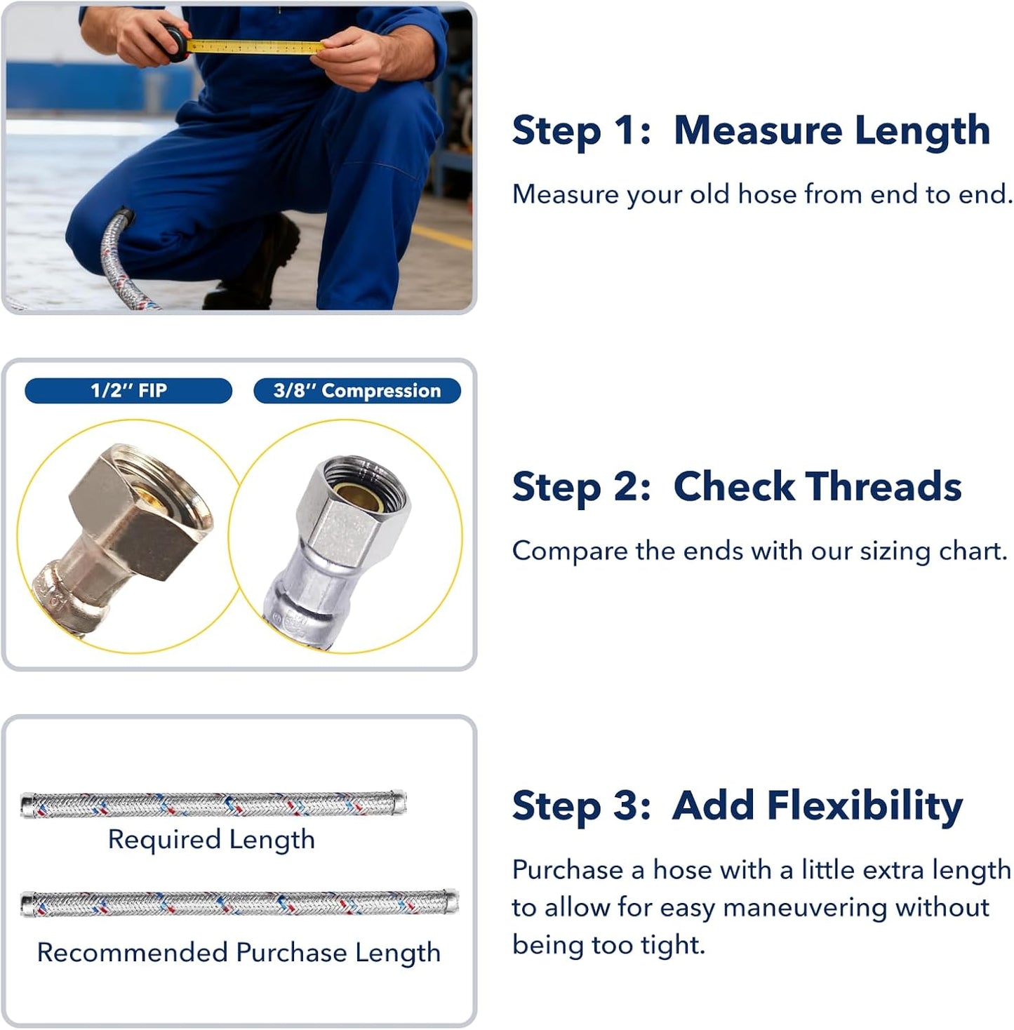 [10-Pack] PLUMBINGMASTER Faucet Hose,Faucet Supply Lines (3/8" Comp x 1/2" FIP), Certified Safe Supply Lines for Bathroom Faucet (16 inch)