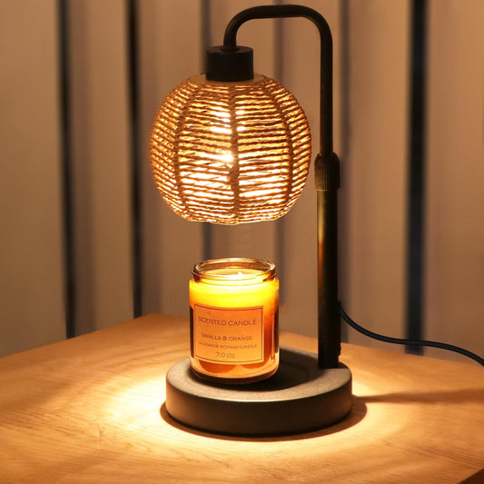 Candle Warmer Lamp with Timer Dimmable, Natural Weaving Boho Electric Candle Lamp, Wax Warmer Lamp for Mothers Day Gifts for Mom, House Warming Gifts New Home Decor