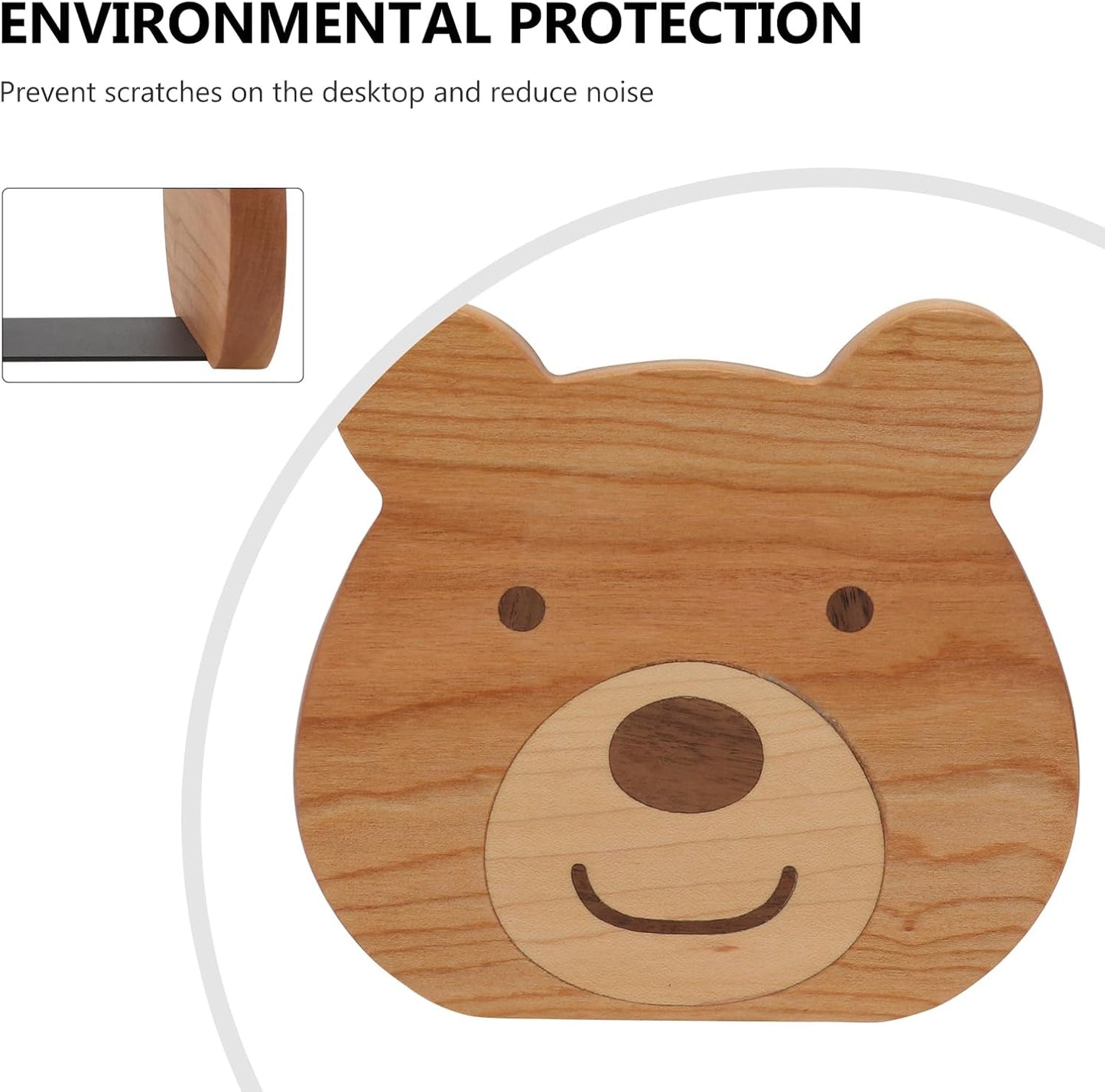 Cabilock 2 Pieces Book Stoppers: Wooden Bear Bookends for Shelves - Metal Base Non-Skid Book Ends for Bookshelf Decoration Home Office School Supplies