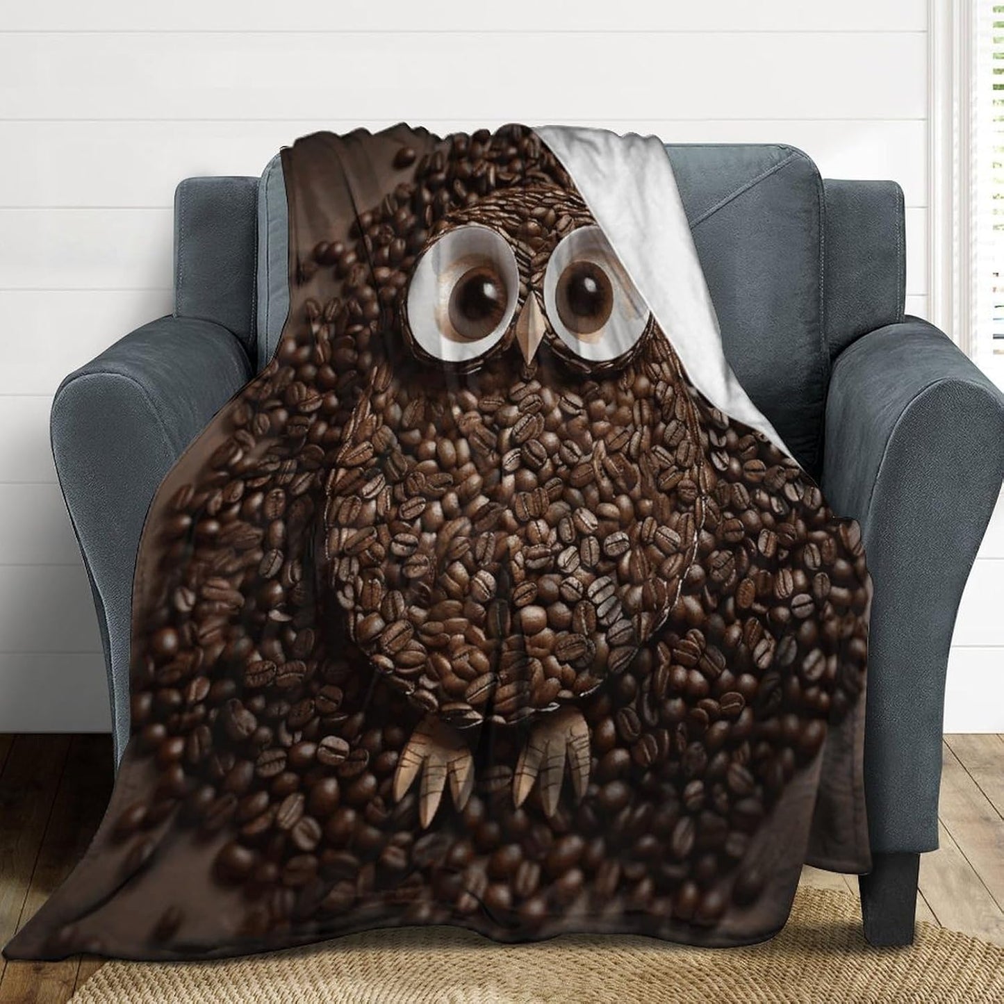 Coffee Bean Owl Throw Blanket for Couch Super Soft Warm Lightweight Throw Blankets Cozy Flannel Bed Blanket Cute Decorative Blankets for All Seasons Home Decor Gift 50"*60"（130 * 150cm）