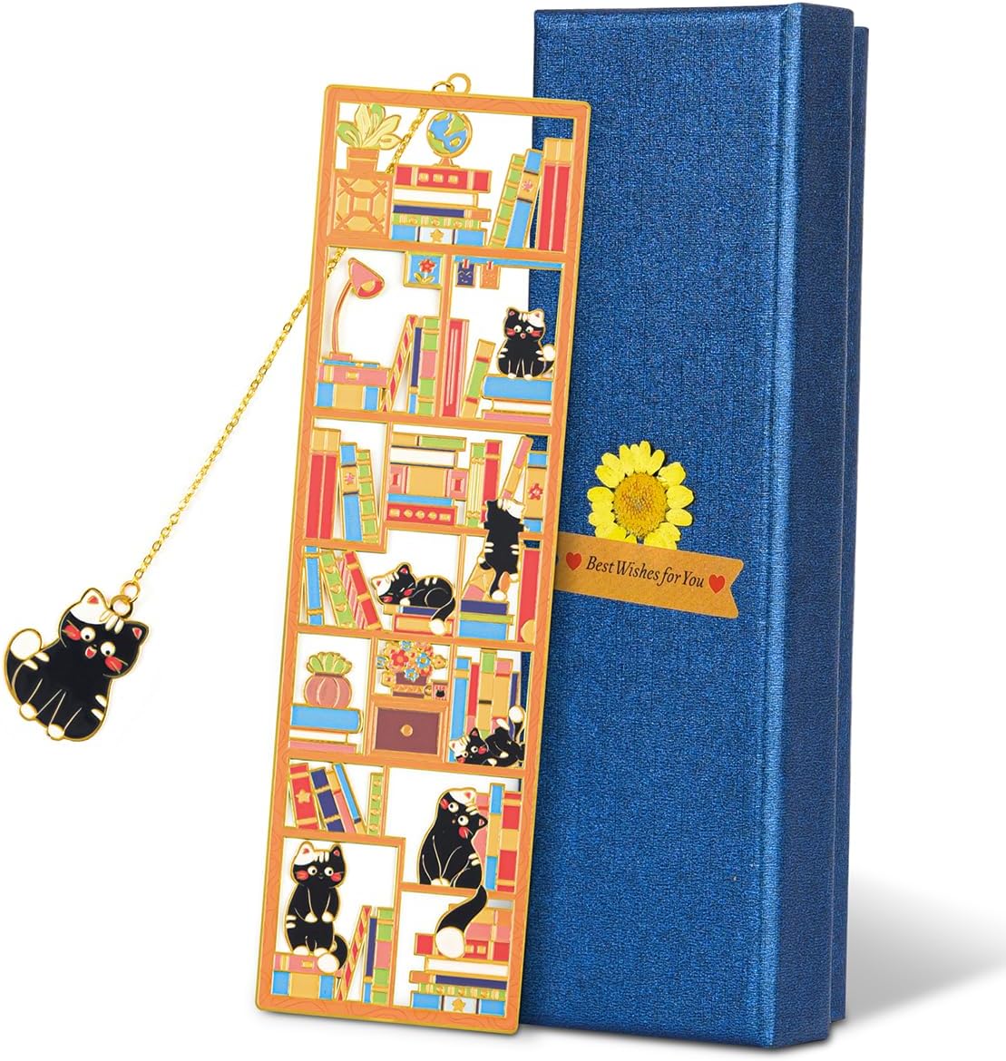 Black Cat Metal Bookmark with Charm and Gift Box, Bookmarks for Women, Reading, Book Mark Gifts for Cat Lover, Teacher, Graduation, Reader, Book Lover, Friends, Bestie, Mom, Dad