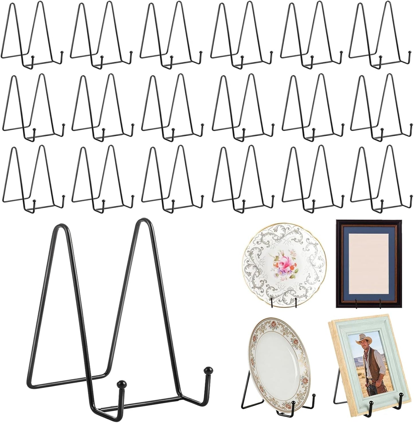 Acrux7 20 Pack Plate Stands for Display 6 Inch Easel Stand, Black Metal Photo Picture Stands, Small Plate Holders Display Stand for Displaying Decorative Plates, Platter, Book, Photo Easel (Black)