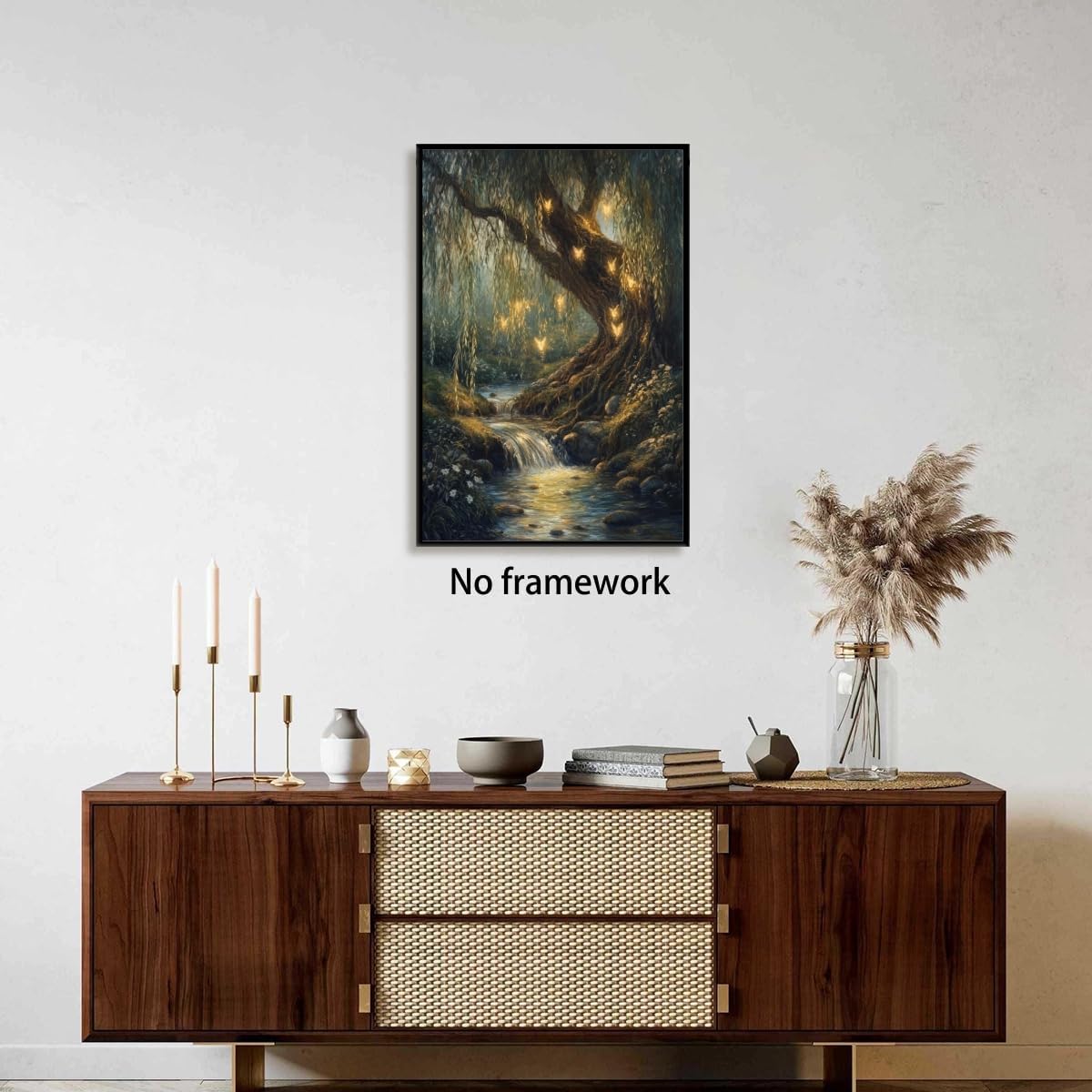 Willow Tree Fairies Poster Enchanted Forest Wall Art Dark Academia Decor Vintage Nature Rustic Aesthetic Enchanted Illustration Canvas Print for Bedroom Reading Nook 12x18inch Unframed