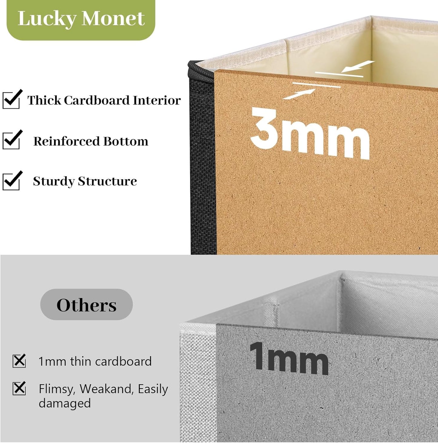 Lucky Monet 3PCS Storage Bins with Zipper Lids 17.7"x13.8" x10" Foldable Lidded Fabric Storage Boxes Cotton Linen Closet Shelf Clothes Organizer with Handles & Label Pocket (Black, Extra Large)