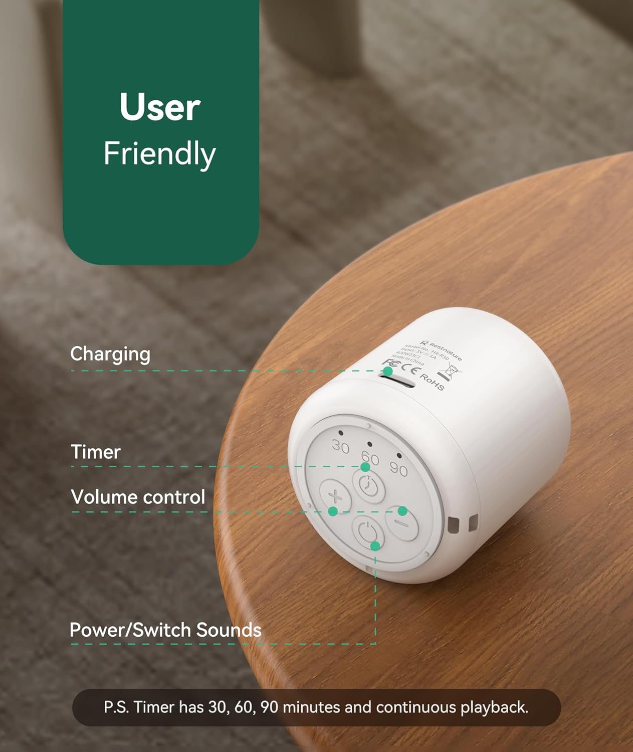 White Noise Sound Machine - Portable Sound for Sleep, Travel Sound Machine for Baby Adults, 16 Nature Sound, Timer, White Noise Machine for Sleeping Office Privacy Home Gift