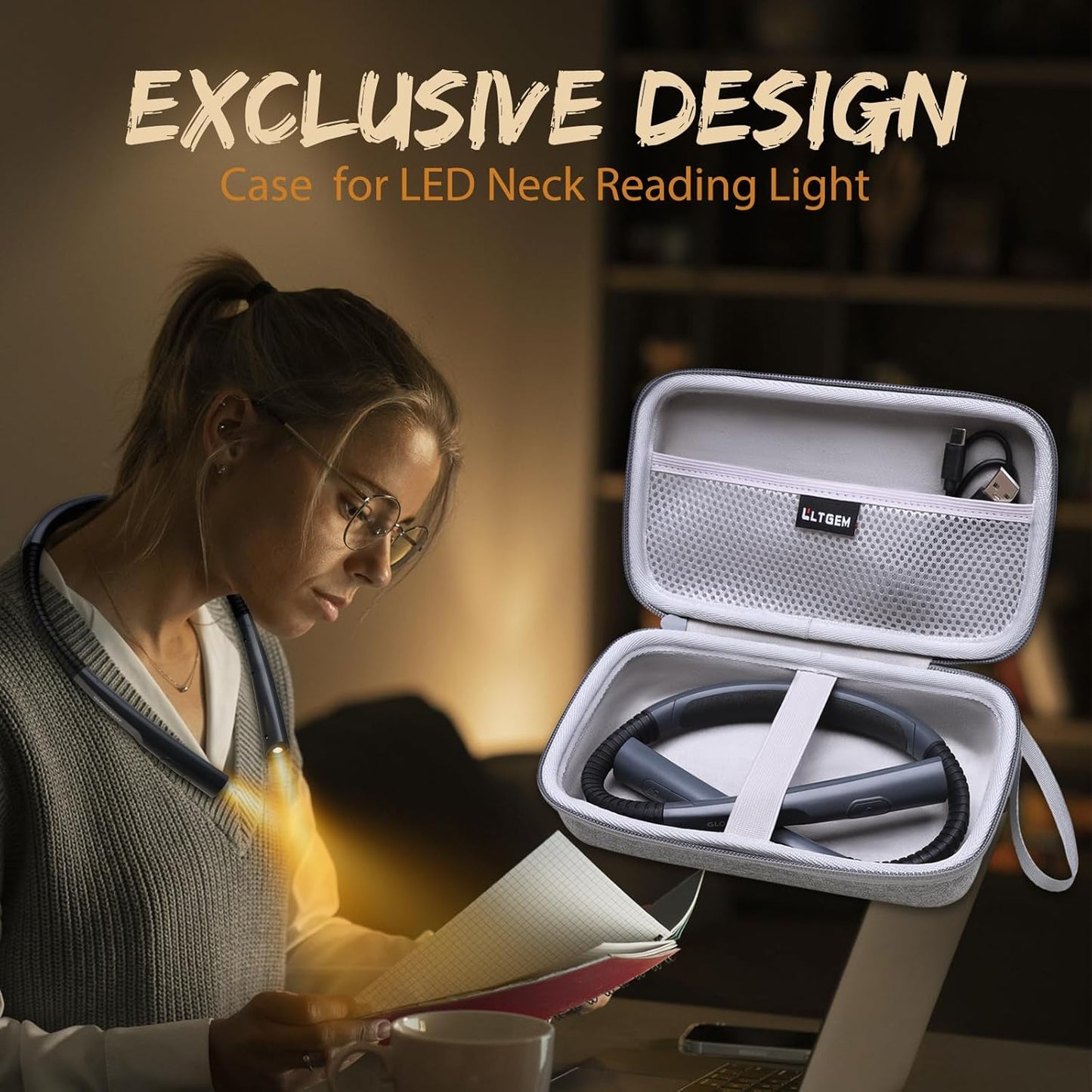 LTGEM Neck Light Case Compatible with Glocusent/Gritin/EastPin/Vekkia/Enclize/NIVAVA/LUXJET Neck Reading Light Cases, Book Light for Reading in Bed Cases,Grey (Case Only)