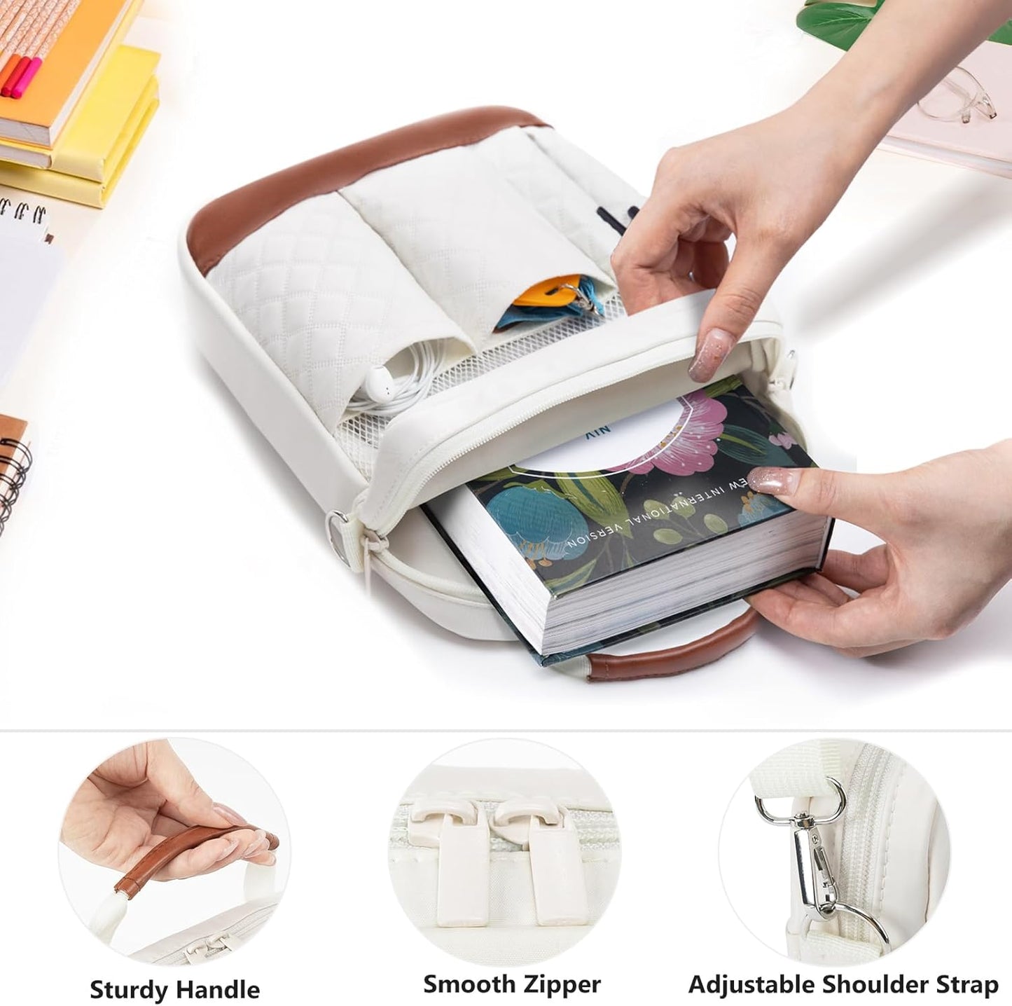 Book Sleeve with Zipper, Book Covers for Book Lovers, Multi-pocket Book Protector Cover with Shoulder Strap,Book Bag for Ipaad, kidle - Back To School Book Accessories