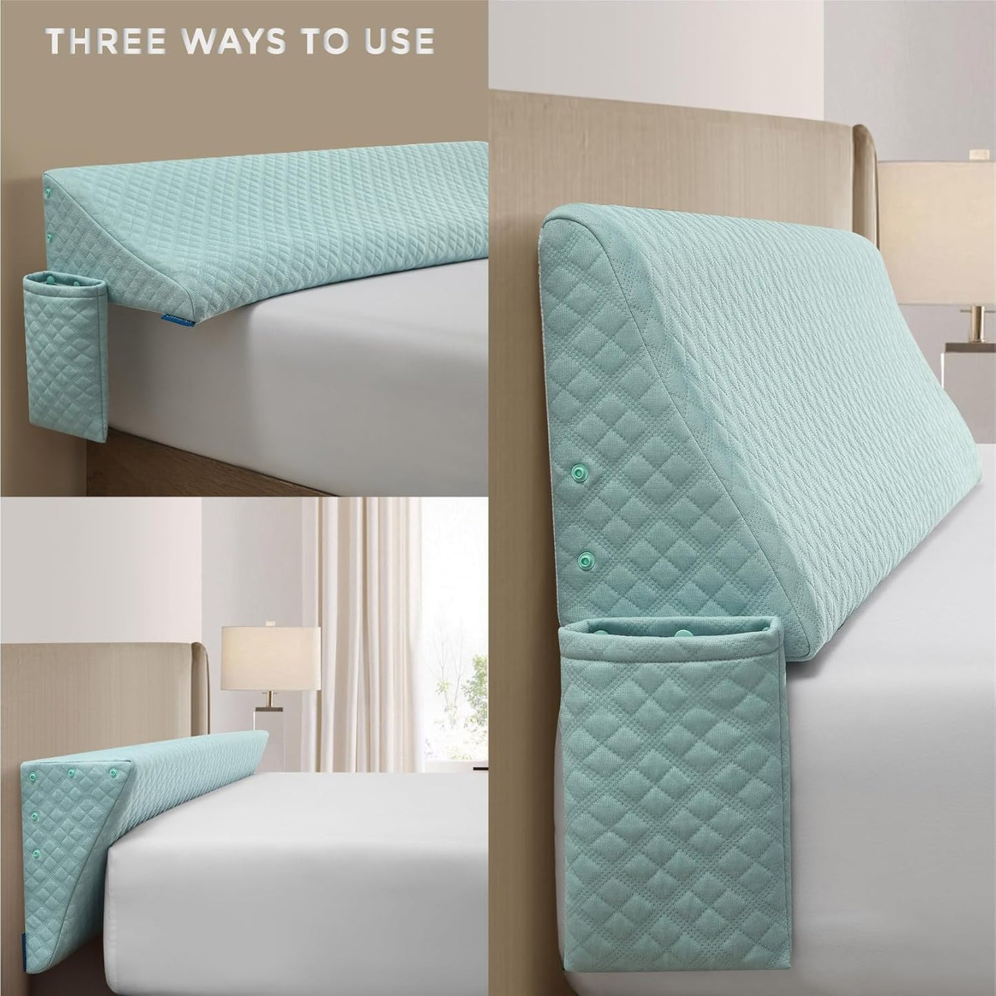 Aeropostale Foam-Filled Bed Wedge Pillow for Twin Beds – Dorm, Kids & Teen Rooms – Headboard Gap Filler with Side Pocket for Bedside Essentials, Mint