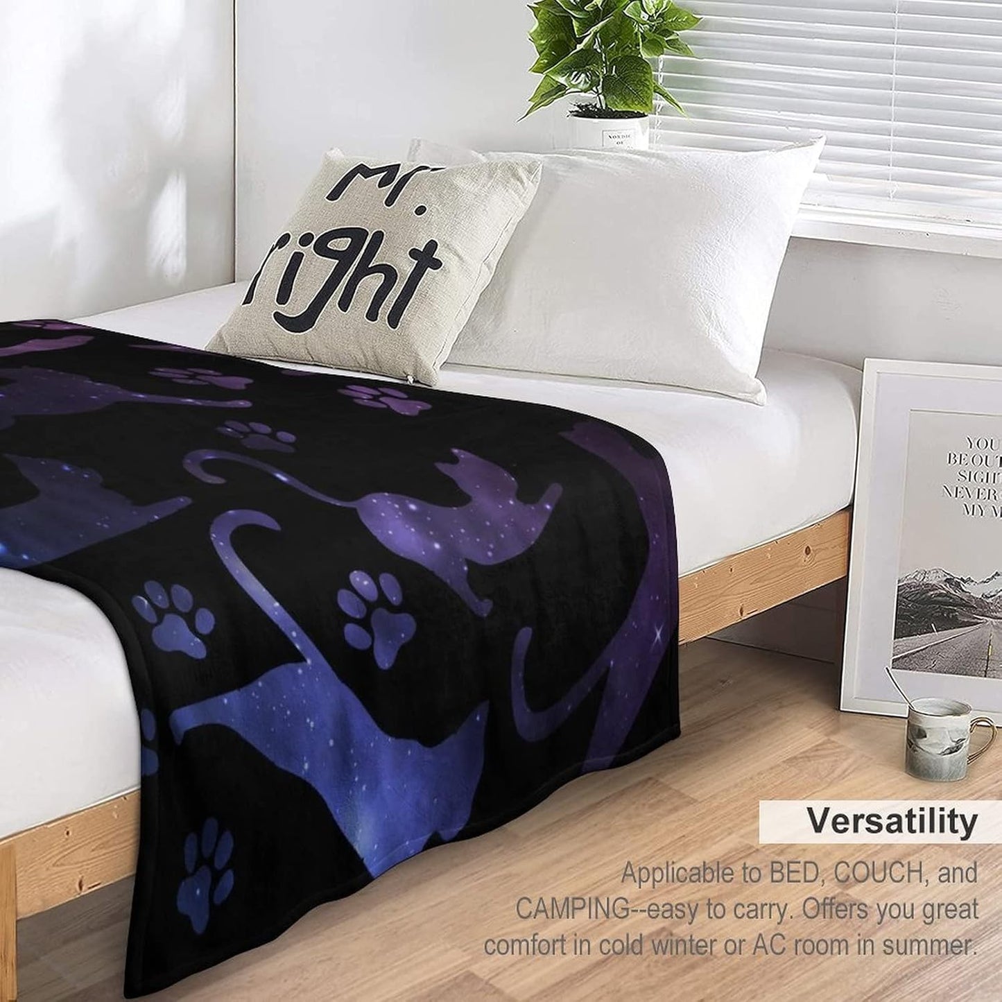 Cat Blanket Gifts - 50"x60" Cute Throw Blanket for Adults Kids - Black Soft Plush Throws for Bed, Couch & Travel