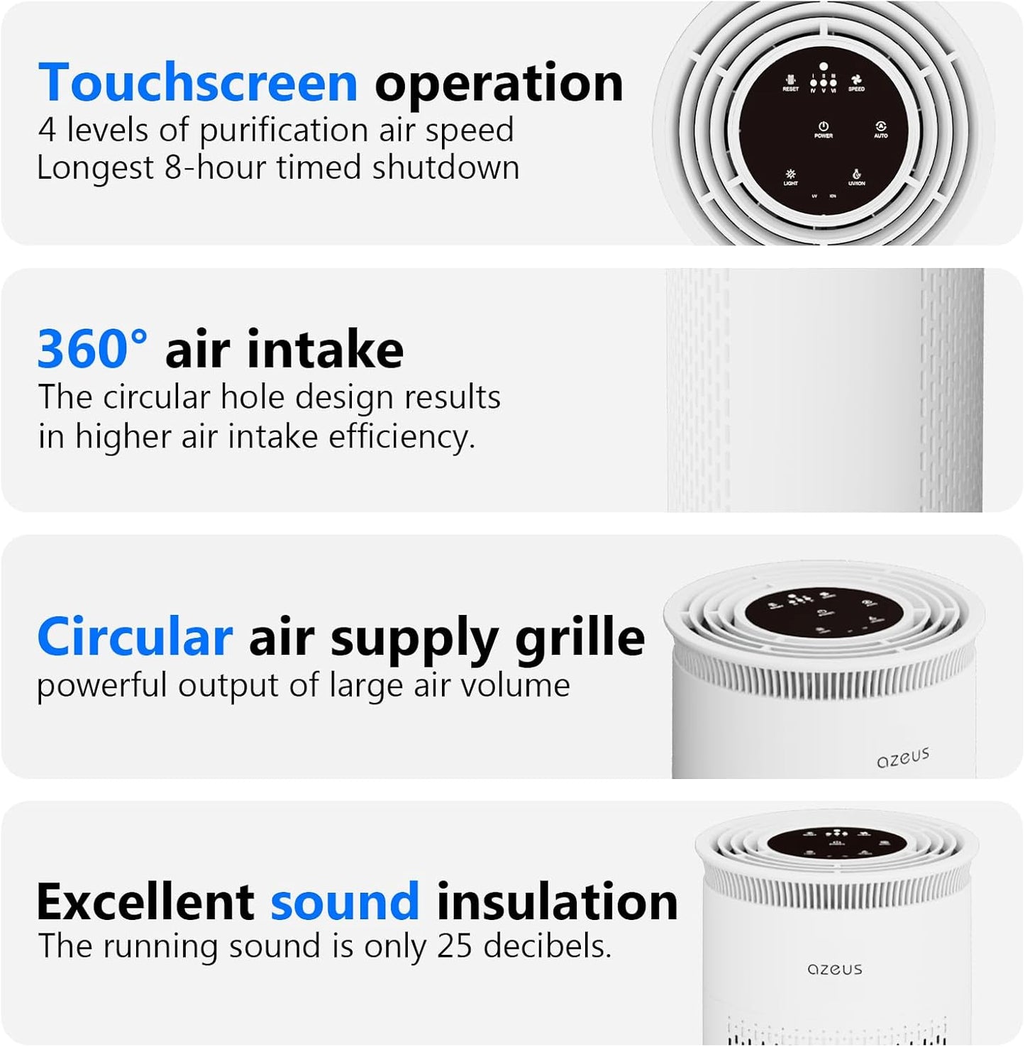 AZEUS Air Purifier for Home, Compact Air Cleaning Device with Multi-Layer Filter, Quiet Operation for Bedroom, Office & Living Room