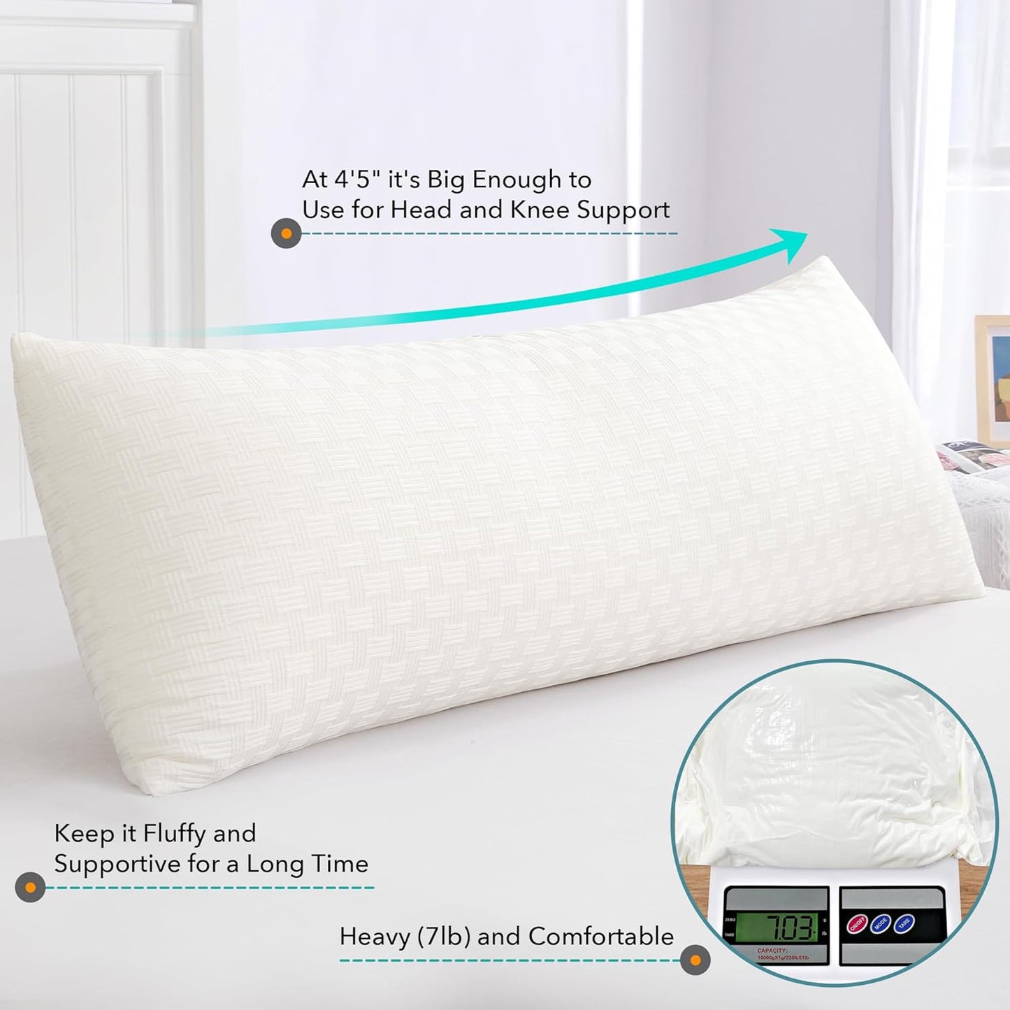 Oubonun Full Body Pillow for Adults, Soft and Fluffy Large Body Pillow for Sleeping, Premium Long Bed Pillow for Side Sleepers(21 X 54,Cream)
