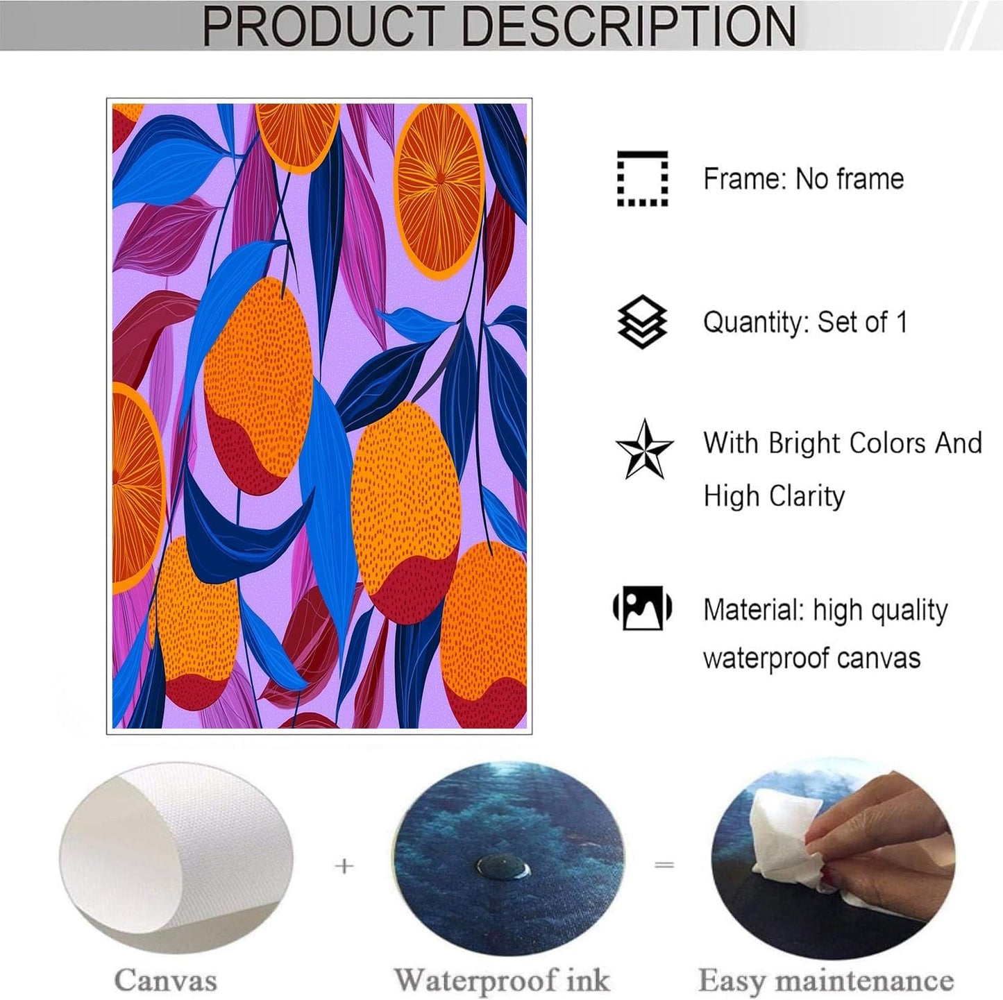 GDJSMIN Abstract Fruit Elements Wall Art, Orange Leaf Pattern Poster for Reading Room Living Room Decor 12x 16 inch Unframed