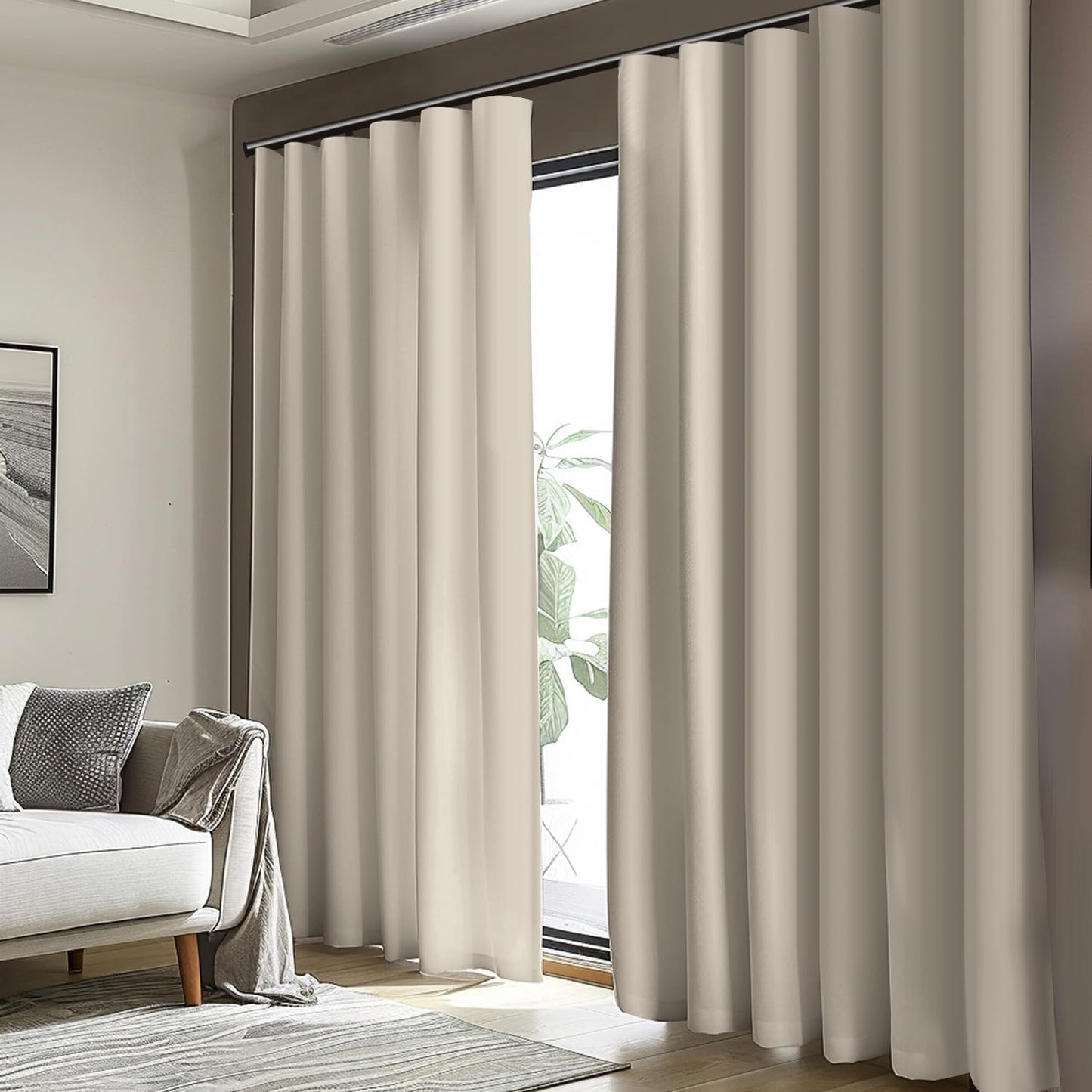 Room Divider Blackout Curtain Track Curtains Wall Dividers Panels Screen for Living Rooms Bedroom Office Privacy Partition Separation, W100 × L84 Inch,1 Panel, Beige