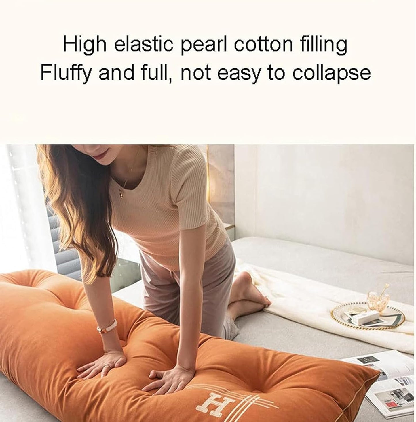 Adult Large Headboard Pillow Tatami Reading Cushion Lumbar Pad Sofa Pillow Bed(Size:180cm/70.9in,Color:Orange)