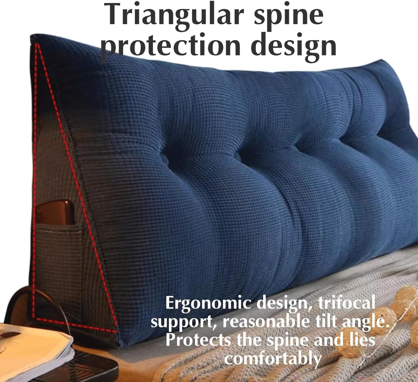 Pillow Wedge Headboard Reading Pillow Backrest Pillow for Sitting in Bed Triangular Headboard Pillow with Removable Cover(Size:150x20x50cm(59x7.8x20),Color:A)