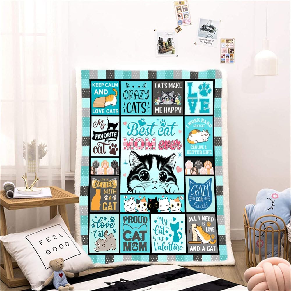 Cat Mom Gifts for Women, Blanket 60 x 50 Inches, Cat Lovers Gift for Christmas, Mother's Day, Birthday