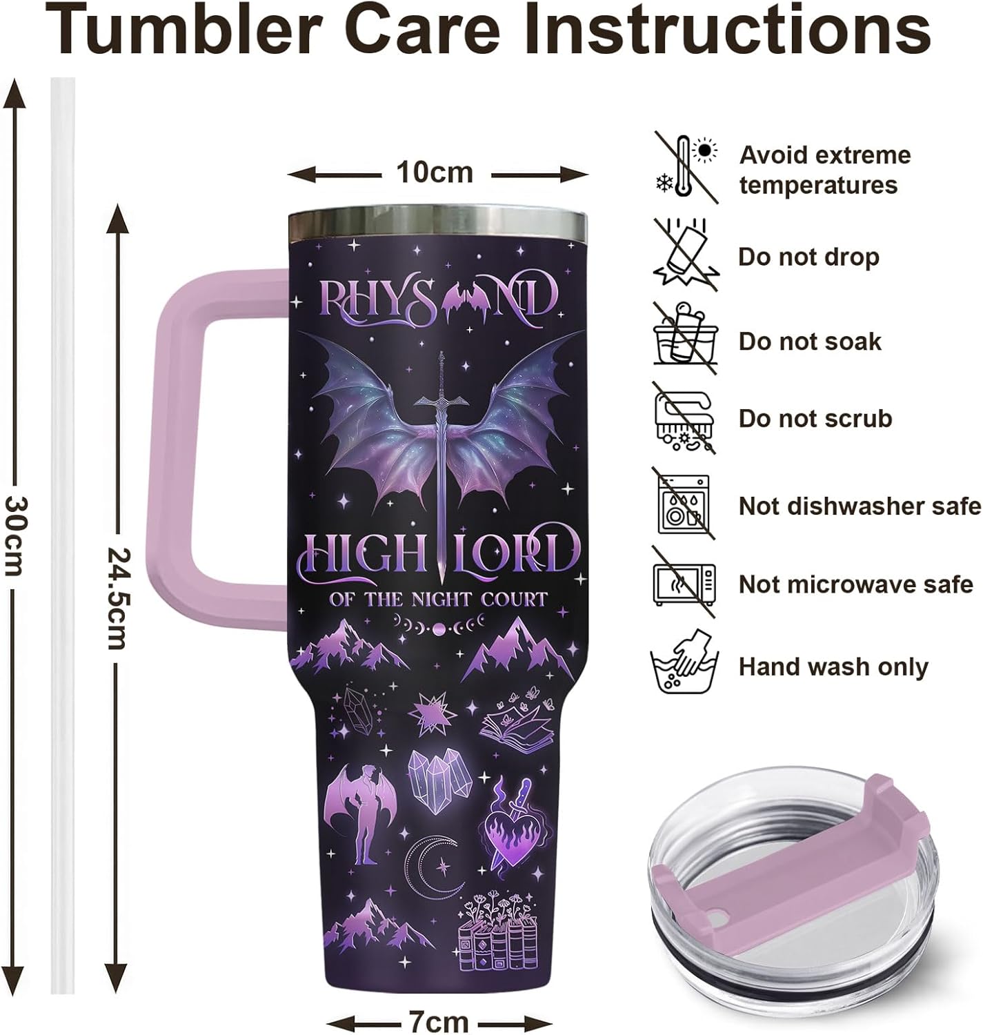 Fantasy Tumbler 40oz With Handle And Straw, Insulated Stainless Steel Bookish Travel Cup, Dark Romance Reading Water Bottle, Birthday Gift For Her Women