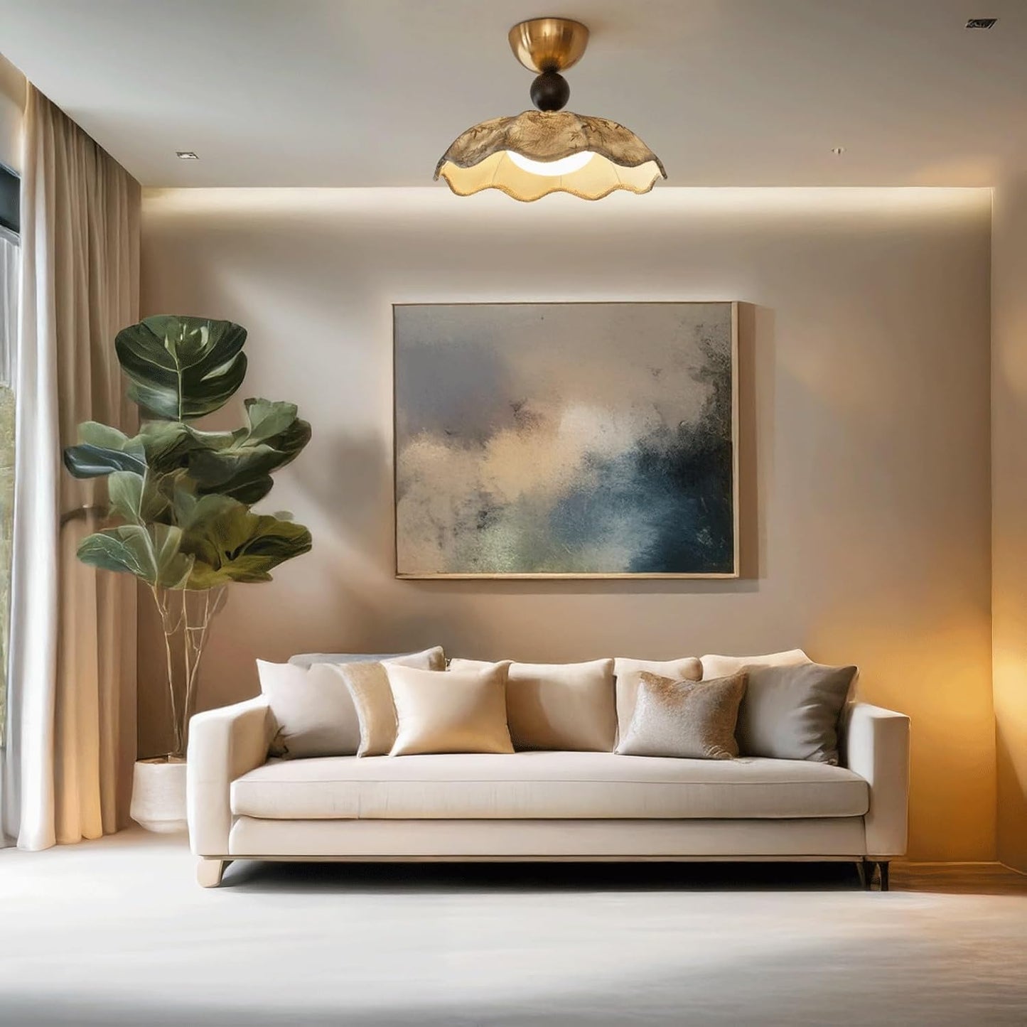 Ceiling Light Modern Metal Base Fabric Shade Flush Mount Ceiling Lamp LED Vintage Flush Mount Light for Bedroom Study Room Living Room Interior Home Decor Fixture Close to Ceiling Lighting