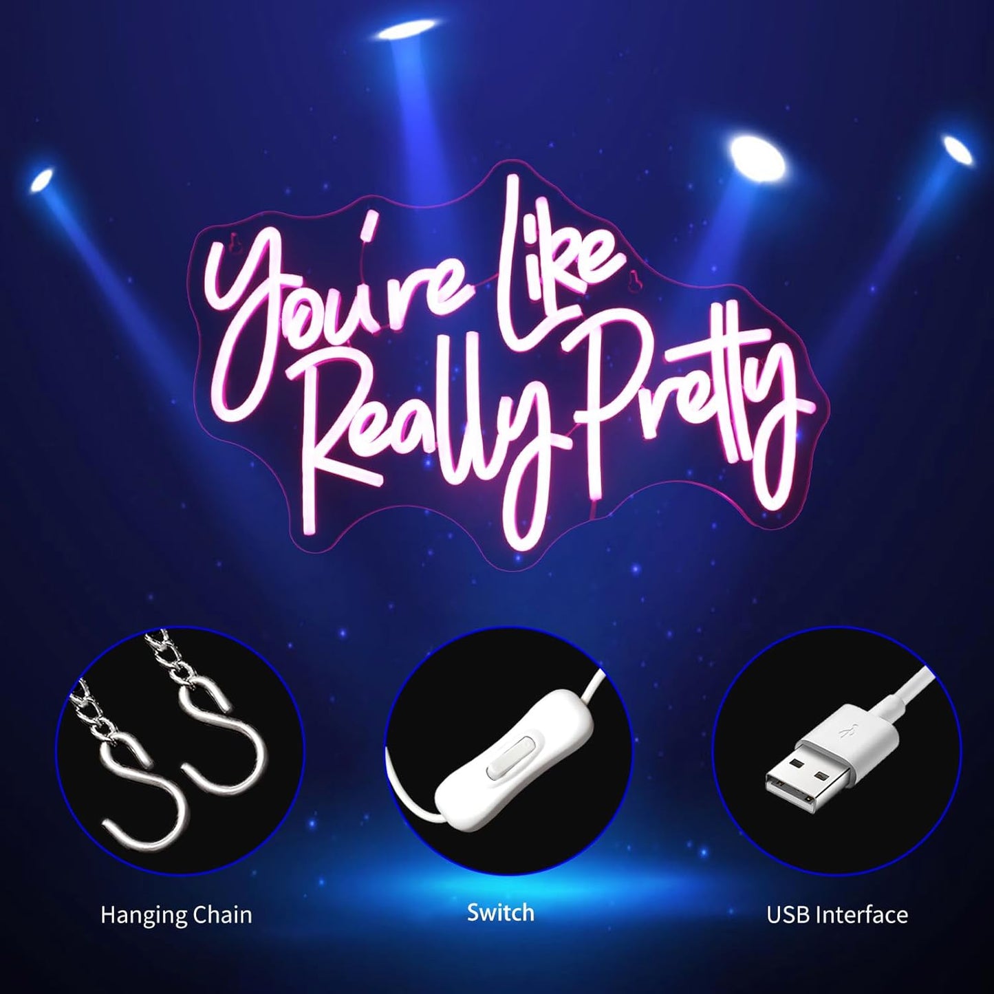 You're Like Really Pretty Neon Sign, Neon Signs for Wall Decor Pink LED Neon Light Up Signs Home Decor for Bedroom Business Club Party Bars Shop Decoration USB Operated