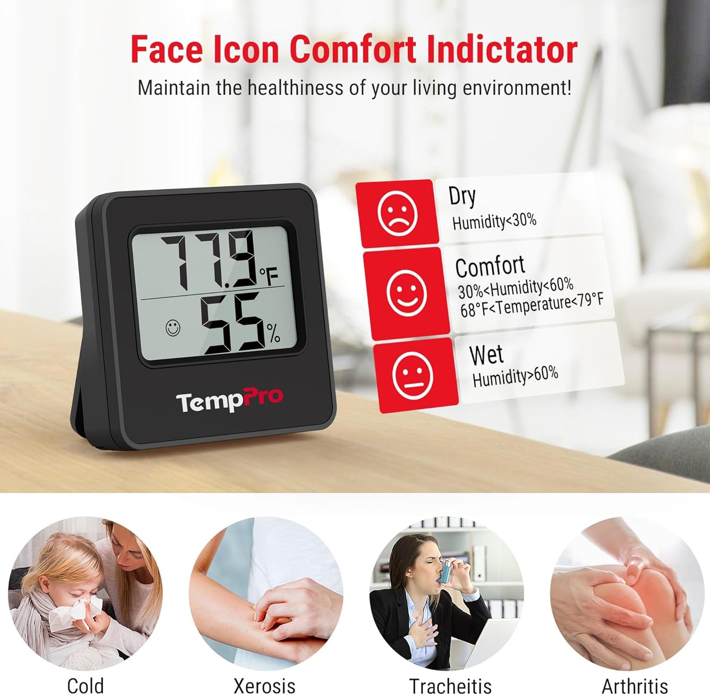 TempPro TP157 Hygrometer Indoor Thermometer for Home, Room Thermometer Humidity Meter with Accurate Temperature Humidity Sensor for Greenhouse Baby Room Office-2 Pack (Previously ThermoPro)