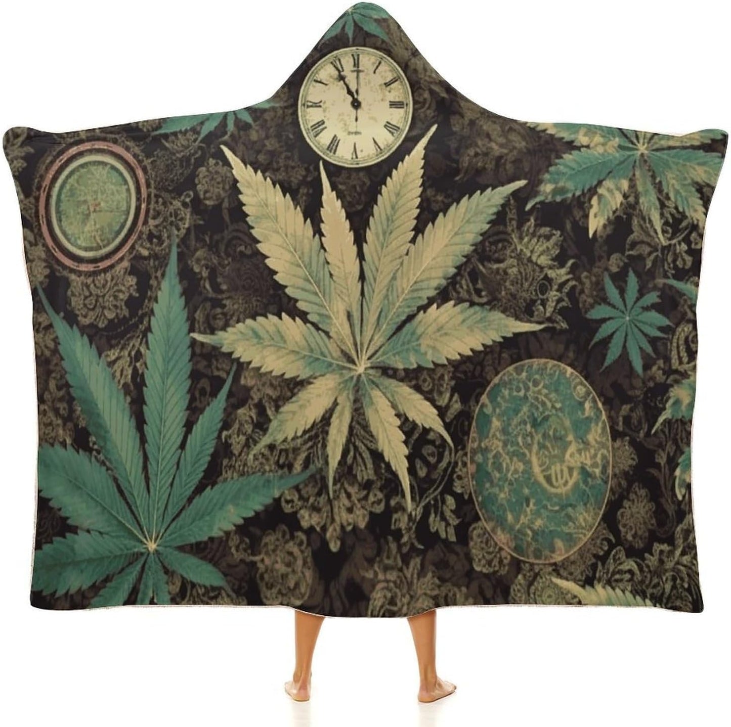 A Puff in Time Weed Marijuana Wearable Hoodie Blanket for Women Men Fleece Blanket with Hood Oversized Warm Cozy Gifts